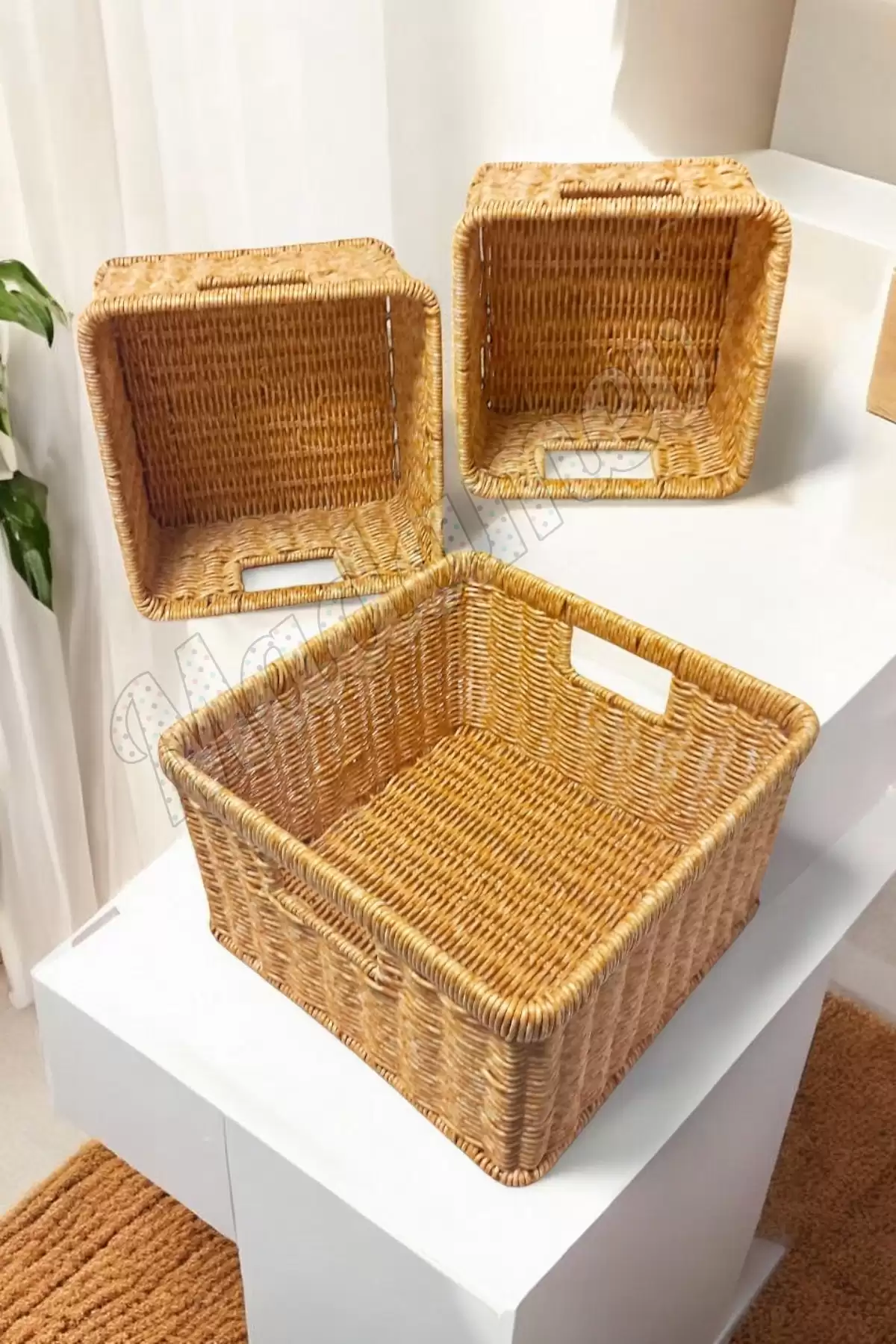3lü Stil Kare Örme Sepet Çok Amaçlı Pratik Sepet Çamaşır Çocuk Odası Oyuncak Düzenleyici Organizer