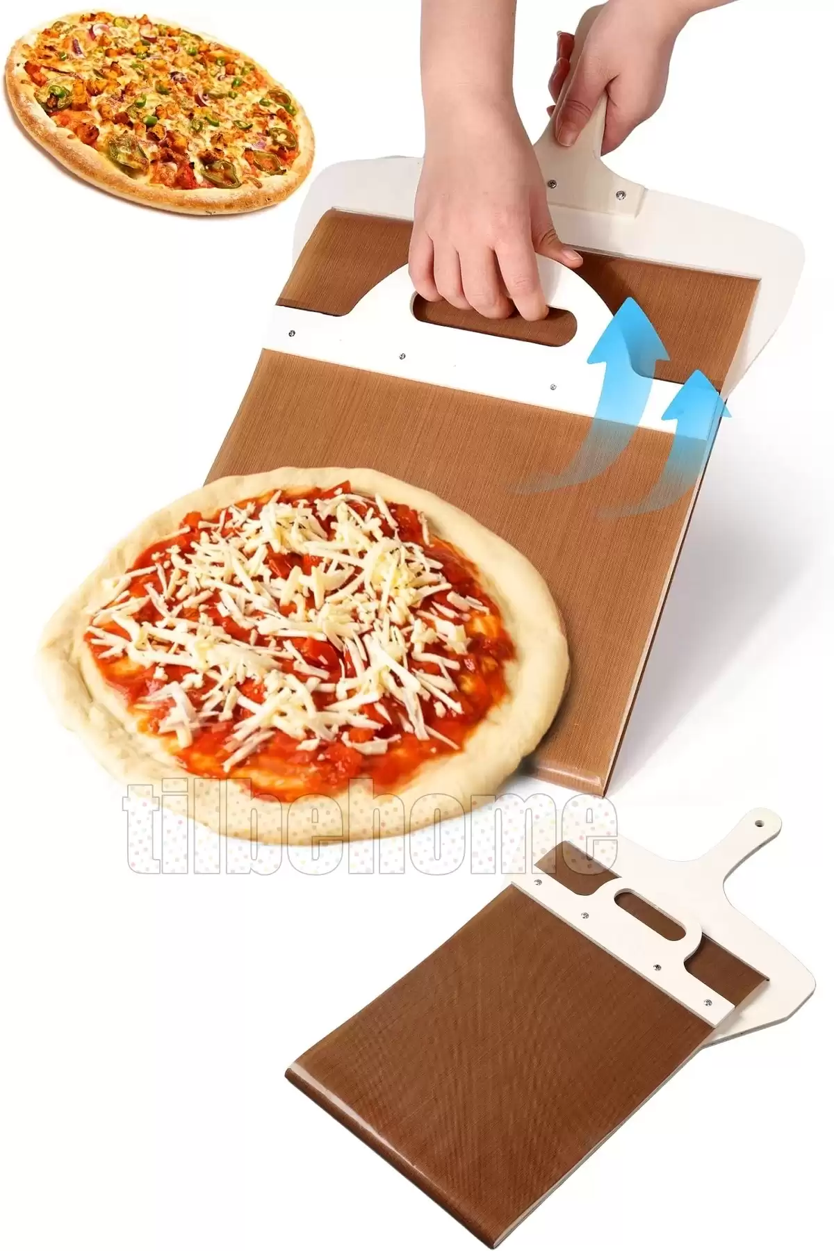 Büyük Boy Sürgülü Pizza Küreği Kaydırılabilir Ahşap Pasta Ekmek Fırın Pide Küreği Yapışmaz Kürek