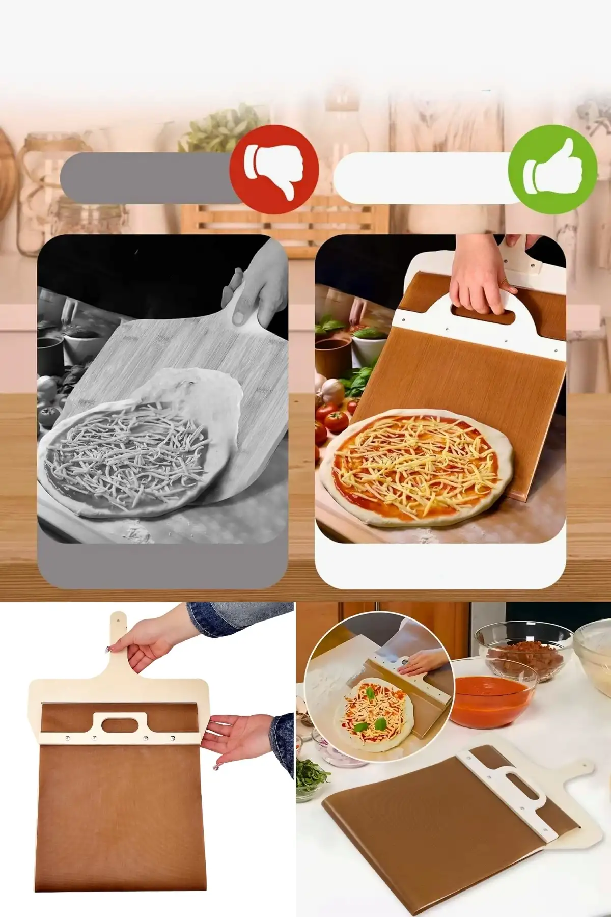 Büyük Boy Sürgülü Pizza Küreği Kaydırılabilir Ahşap Pasta Ekmek Fırın Pide Küreği Yapışmaz Kürek