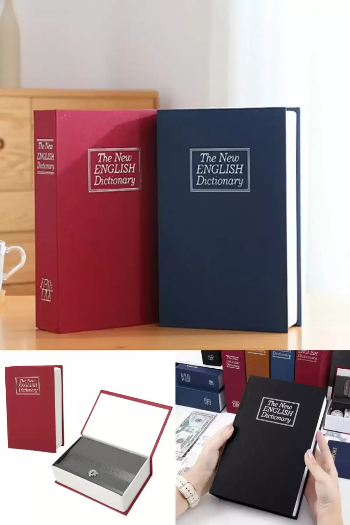 Büyük Boy Kitap Şeklinde Anahtarlı Gizli Kasa Para Altın Saklama Hırsız Kilitli Dekoratif Kumbara