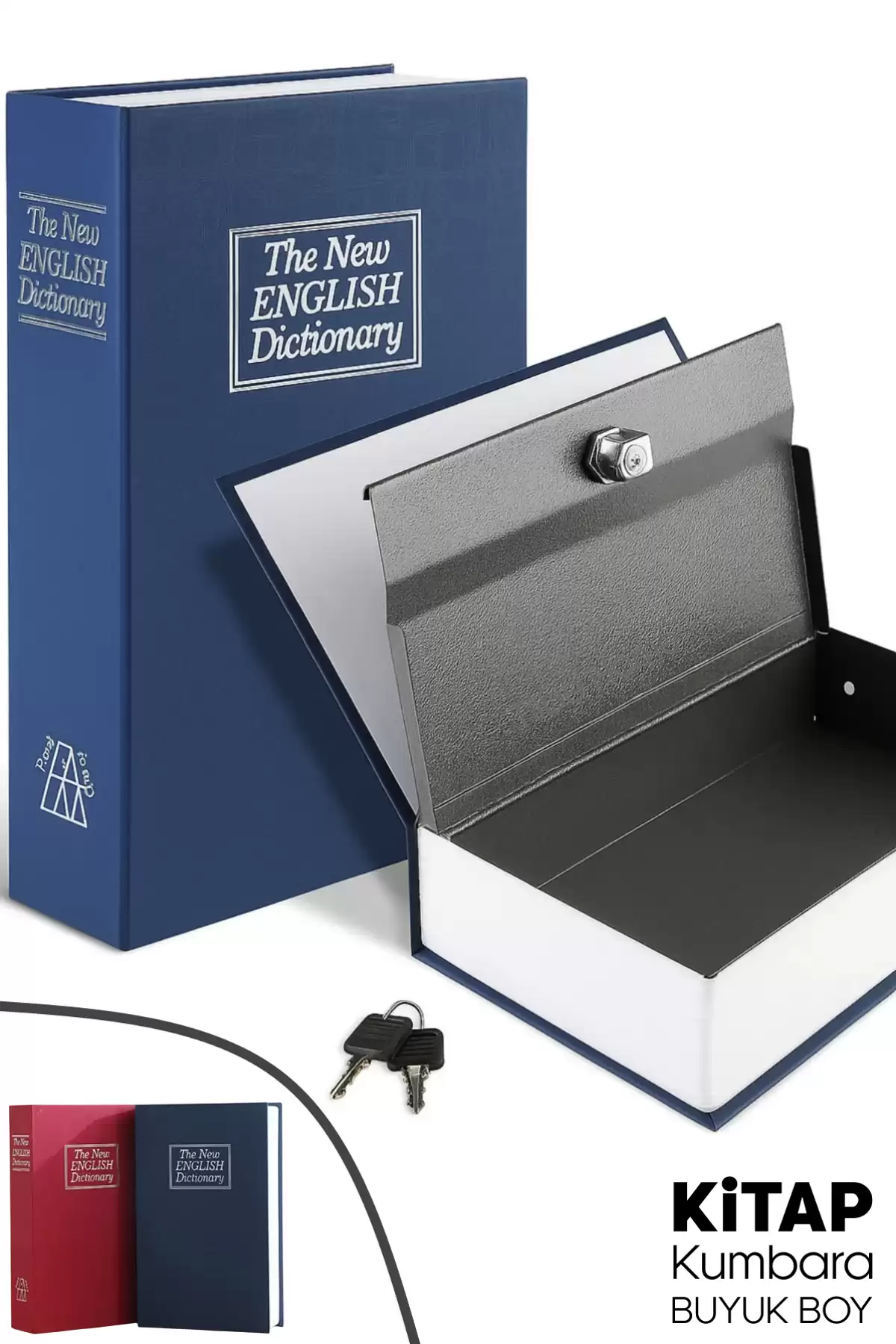 Büyük Boy Kitap Şeklinde Anahtarlı Gizli Kasa Para Altın Saklama Hırsız Kilitli Dekoratif Kumbara