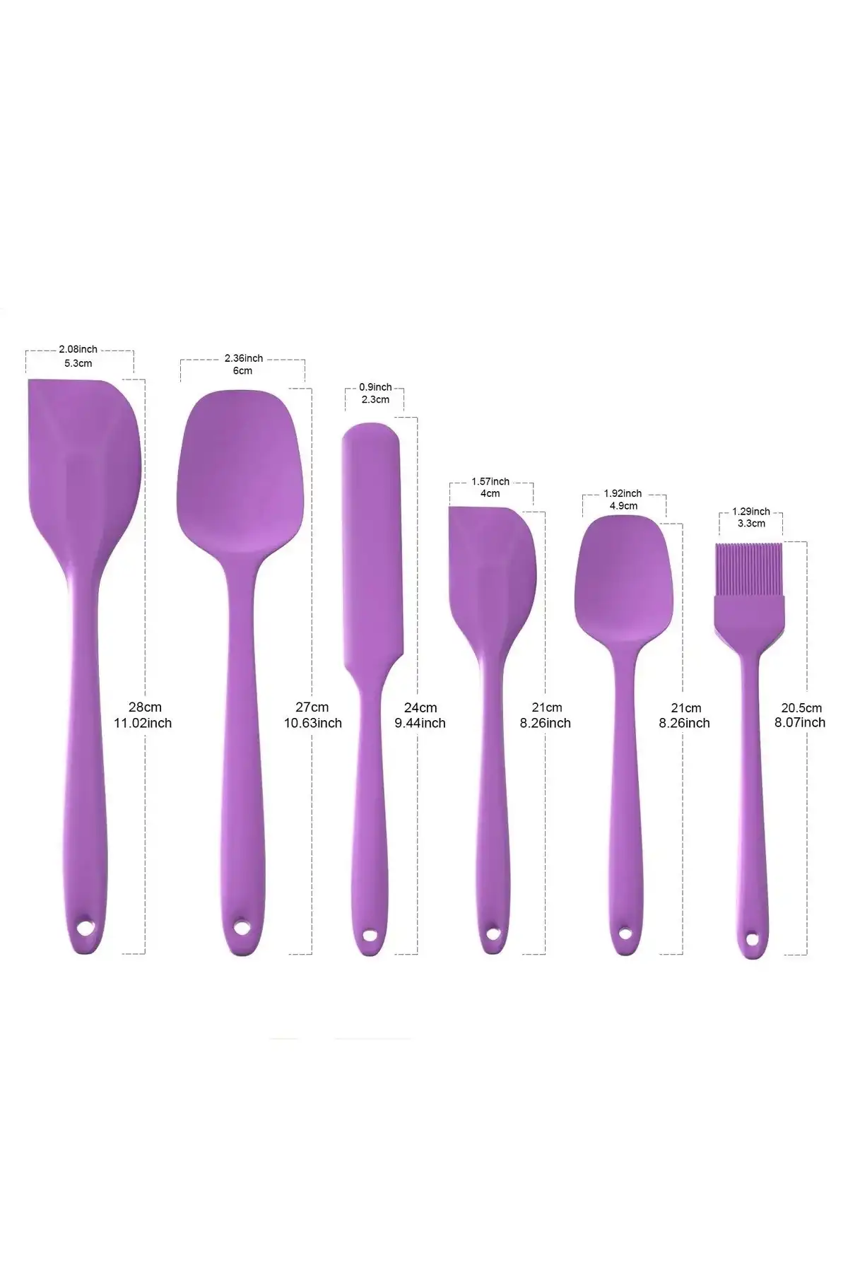 6lı Silikon Fırça Spatula Servis Takımı Yanmaz Yapışmaz Fırçası Kaşık Bıçak Spatula Seti Mor