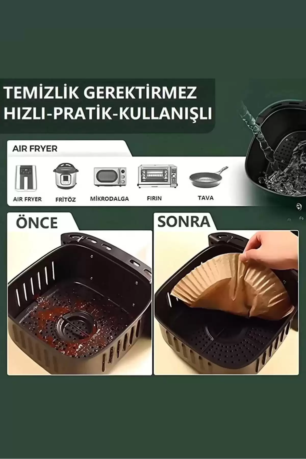 Airfryer Pişirme Kağıdı Hava Fritözü Yağ Geçirmez Kalıp Xiaomi Philips Tefal Kumtel Tüm Model