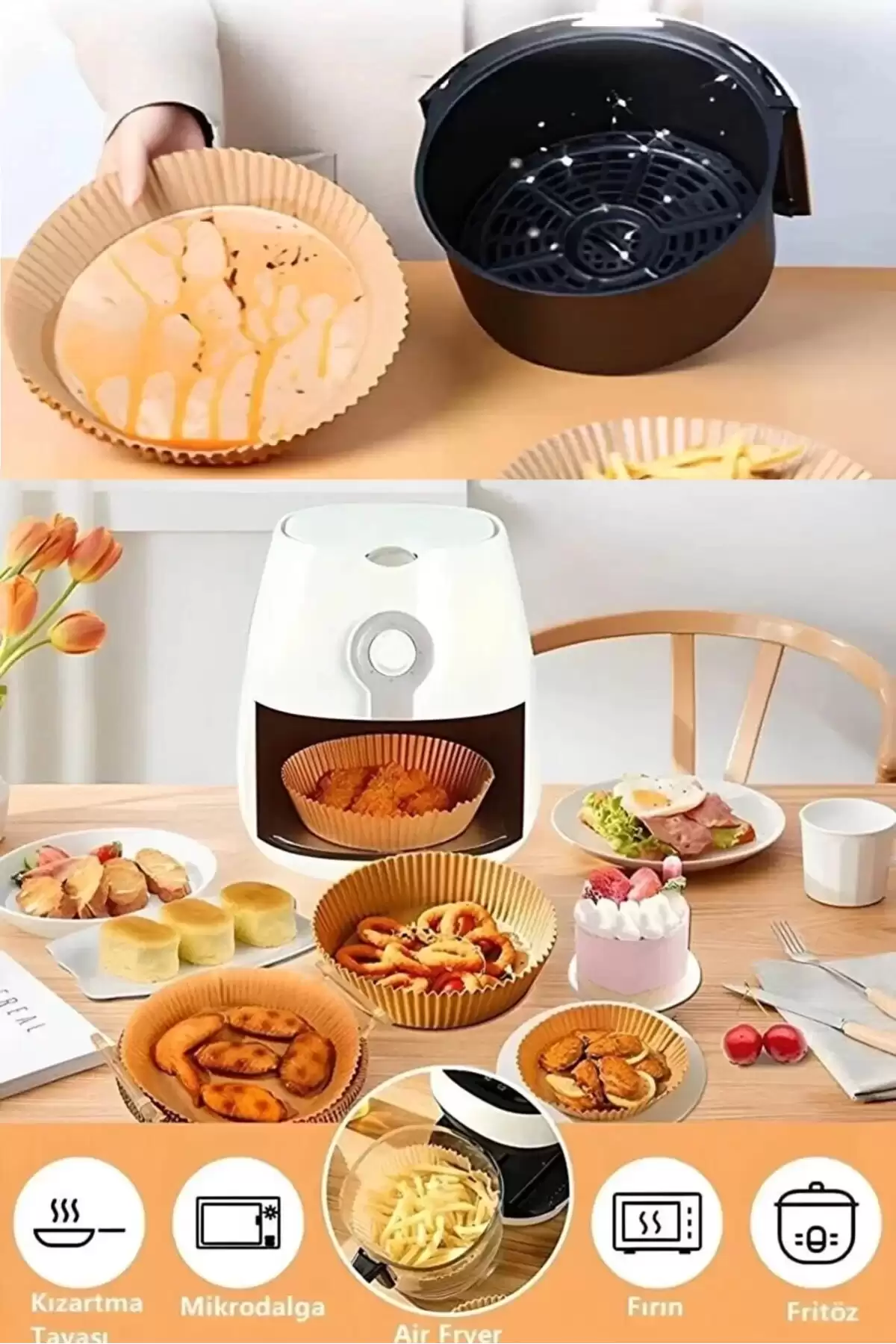 Airfryer Pişirme Kağıdı Hava Fritözü Yağ Geçirmez Kalıp Xiaomi Philips Tefal Kumtel Tüm Model
