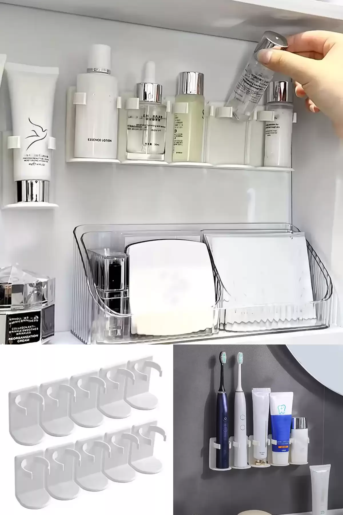 Ayarlanabilir Duvara Monte 5 Bölmeli Raf Pratik Banyo Mutfak Rafı Yapışkanlı Kesilir Askılık