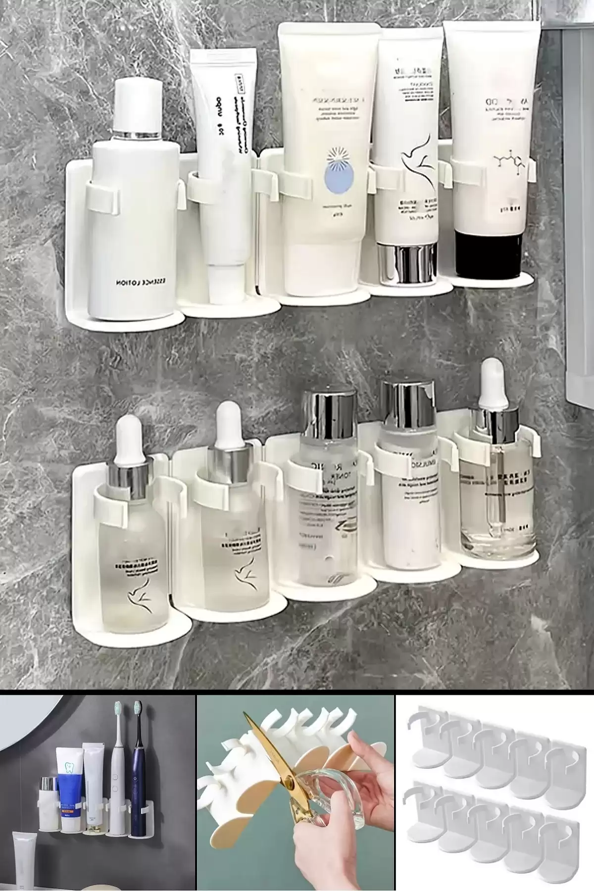 Ayarlanabilir Duvara Monte 5 Bölmeli Raf Pratik Banyo Mutfak Rafı Yapışkanlı Kesilir Askılık