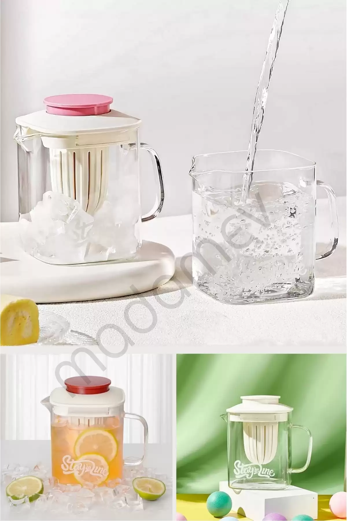 2li Isıya Dayanıklı Borosilikat Cam Demlik Çelik Filtreli Bitki Çayı Demliği & Kulplu Sürahi 850ml
