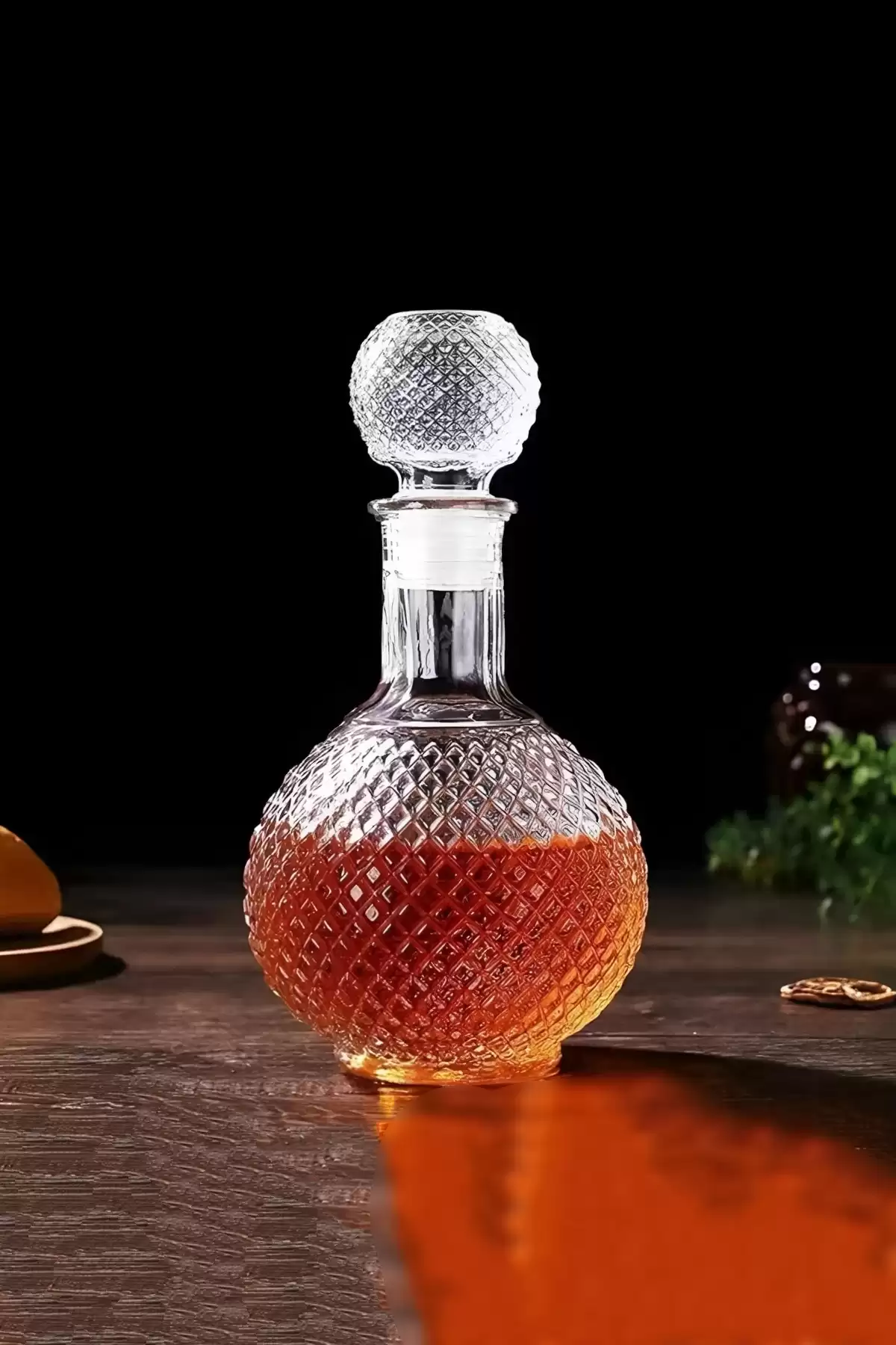 Cam Karaf Sürahi Su Meşrubat Kokteyl Topuz Kapaklı Sürahi Dekor Kristal Kesme Karaf İçki Şişesi