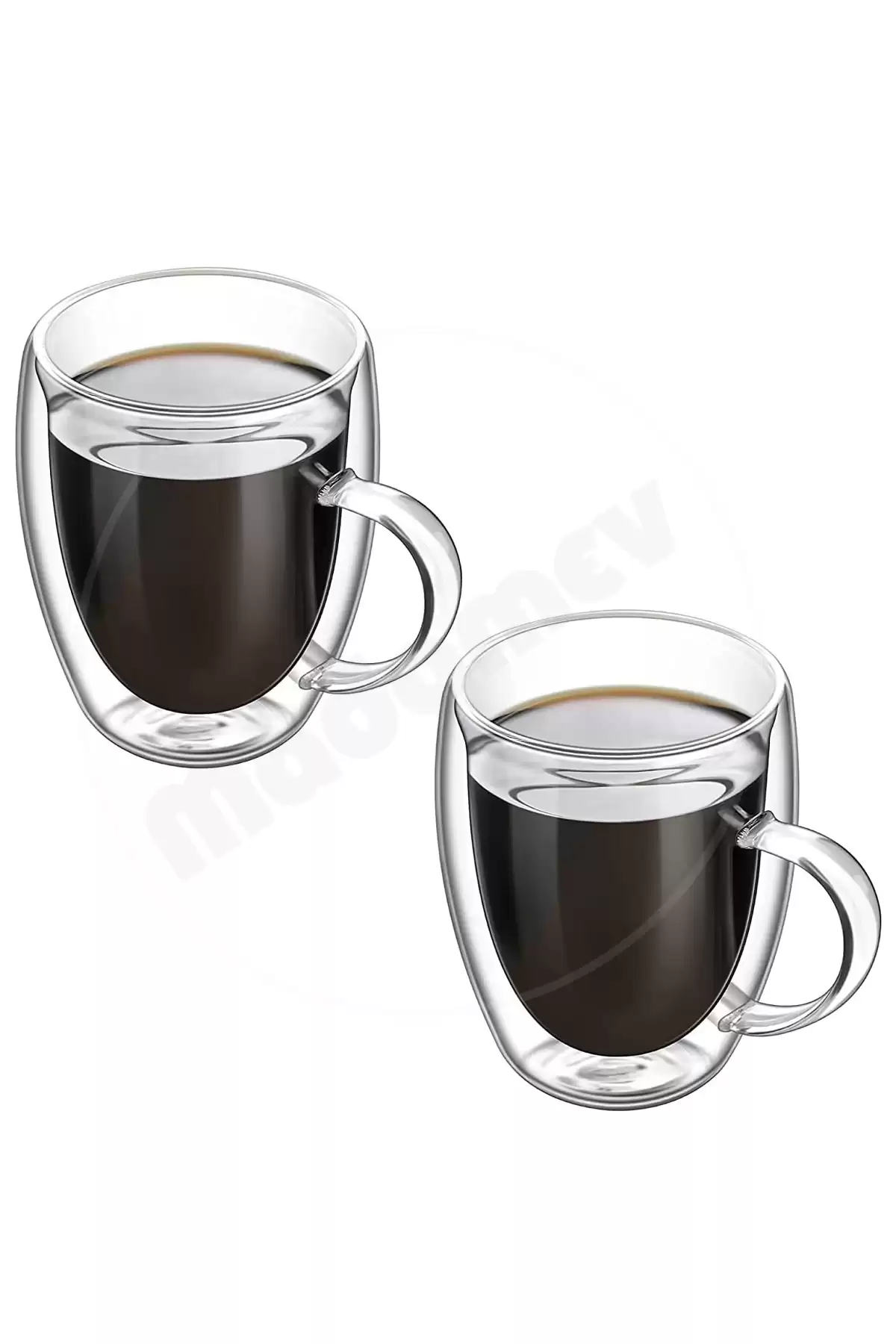 2li Çift Cidarlı Bardak Kupa 350 ml Ev Ofis Espresso Kahve Çay Fincanı Kulplu Cam Bardak