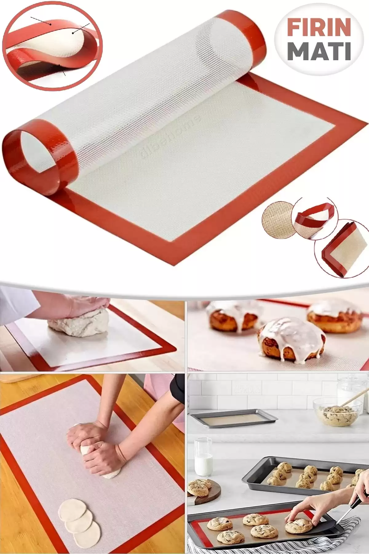 Fırın Matı Silikon Yanmaz Yapışmaz Kendinden Yağlı Fırın Pişirme Kağıdı Hamur Açma Matı 40X30