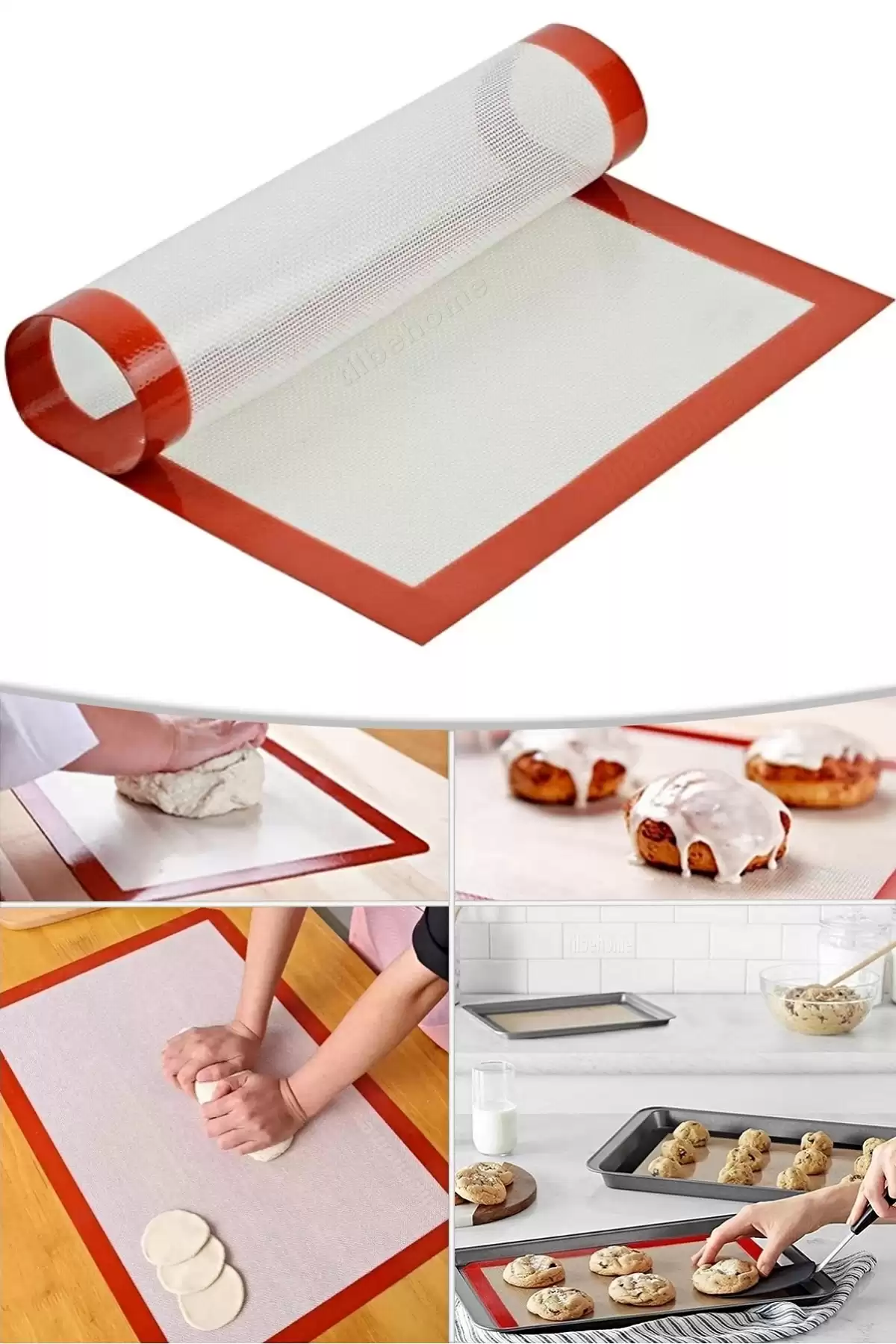 Fırın Matı Silikon Yanmaz Yapışmaz Kendinden Yağlı Fırın Pişirme Kağıdı Hamur Açma Matı 40X30