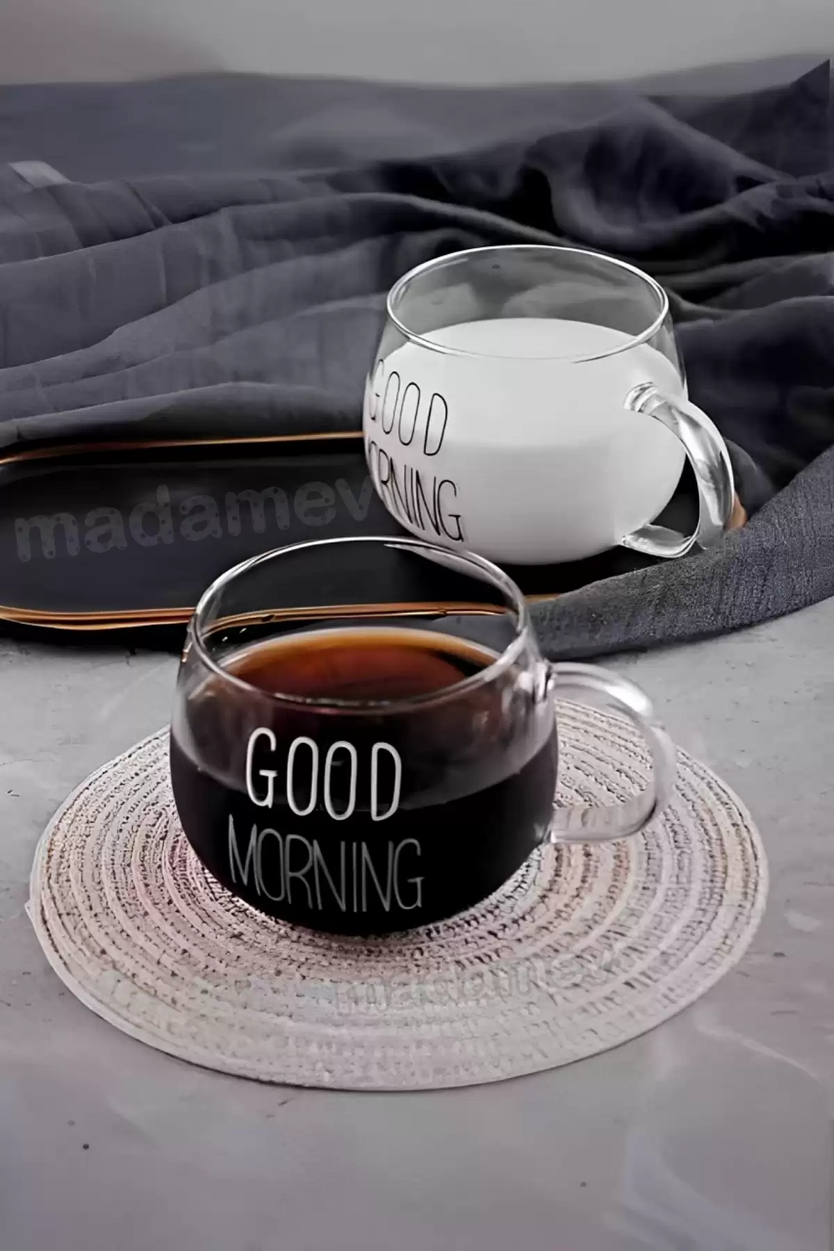 Good Morning Kupa Cam Bardak Isıya Dayanıklı Kulplu Stil Kahve Sunum Kahvaltı Süt Bardağı 350ml