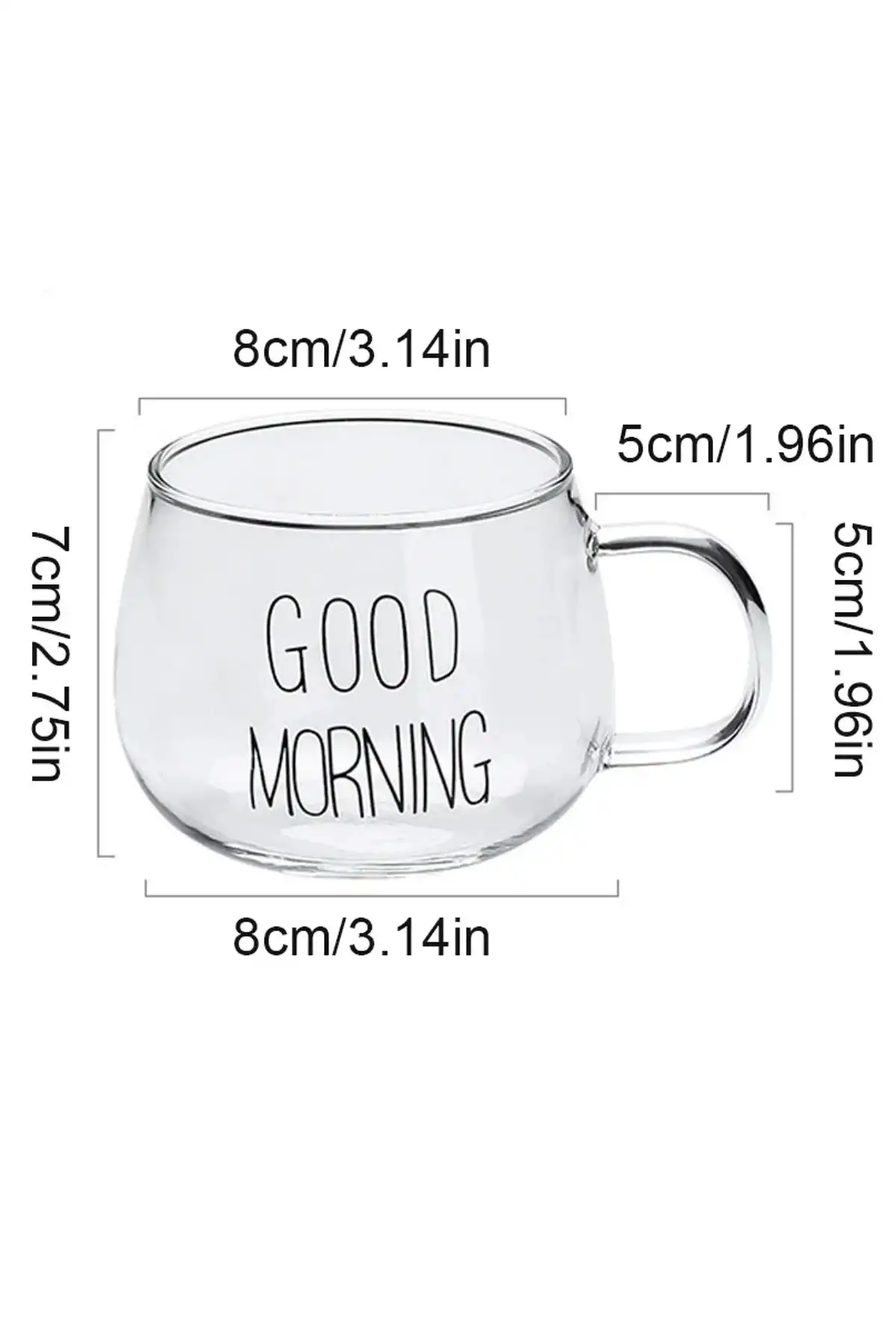 Good Morning Kupa Cam Bardak Isıya Dayanıklı Kulplu Stil Kahve Sunum Kahvaltı Süt Bardağı 350ml