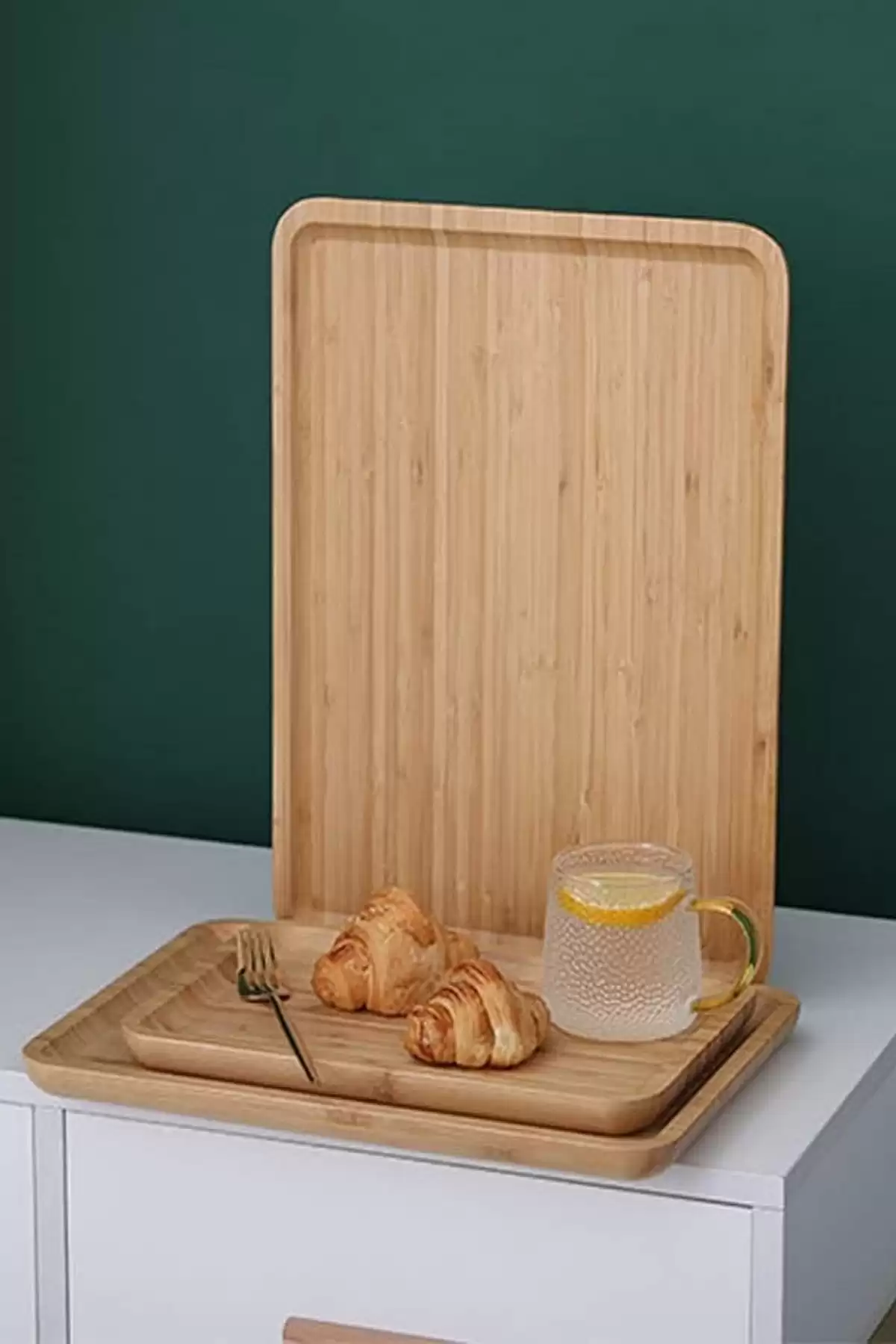 Büyük Boy Gourmet Bambu Kahvaltı Peynir Tabağı Pasta Servis Sunum Tepsi İkramlık Ahşap Tabak 36X24