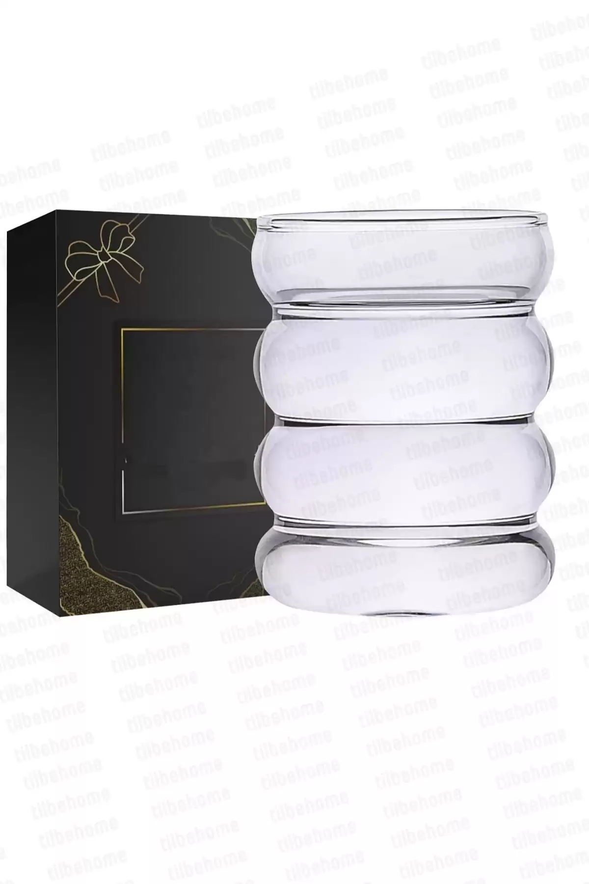 2li Isıya Dayanıklı Borosilikat Şeritli Cam Bardak Dalgalı Kahve Sunum Meşrubat Bardağı 300 ml