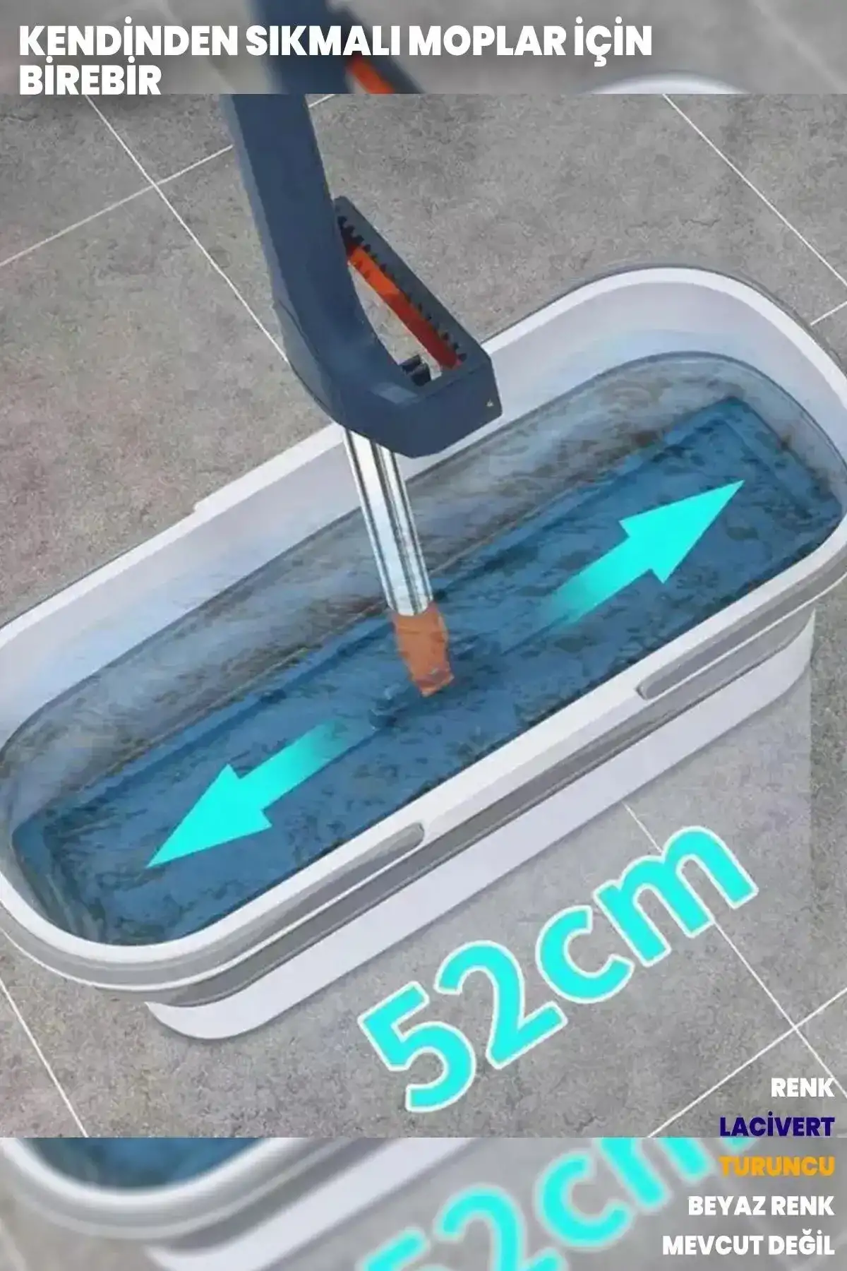 Kendinden Sıkmalı Kovalı Mop Seti - Kendinden Sıkmalı Mop Katlanabilir Tekerlekli Kova 1 Yedek Bez