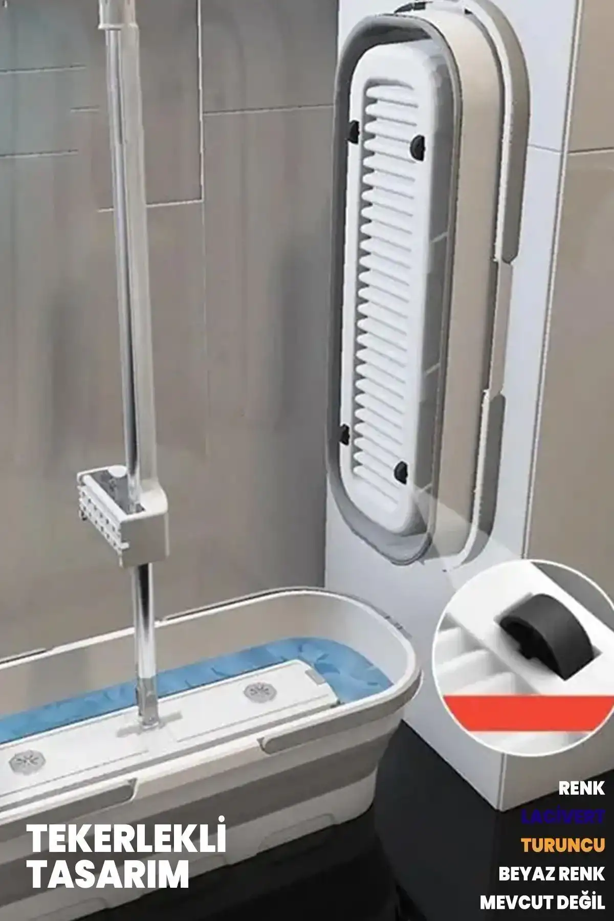 Kendinden Sıkmalı Kovalı Mop Seti - Kendinden Sıkmalı Mop Katlanabilir Tekerlekli Kova 1 Yedek Bez