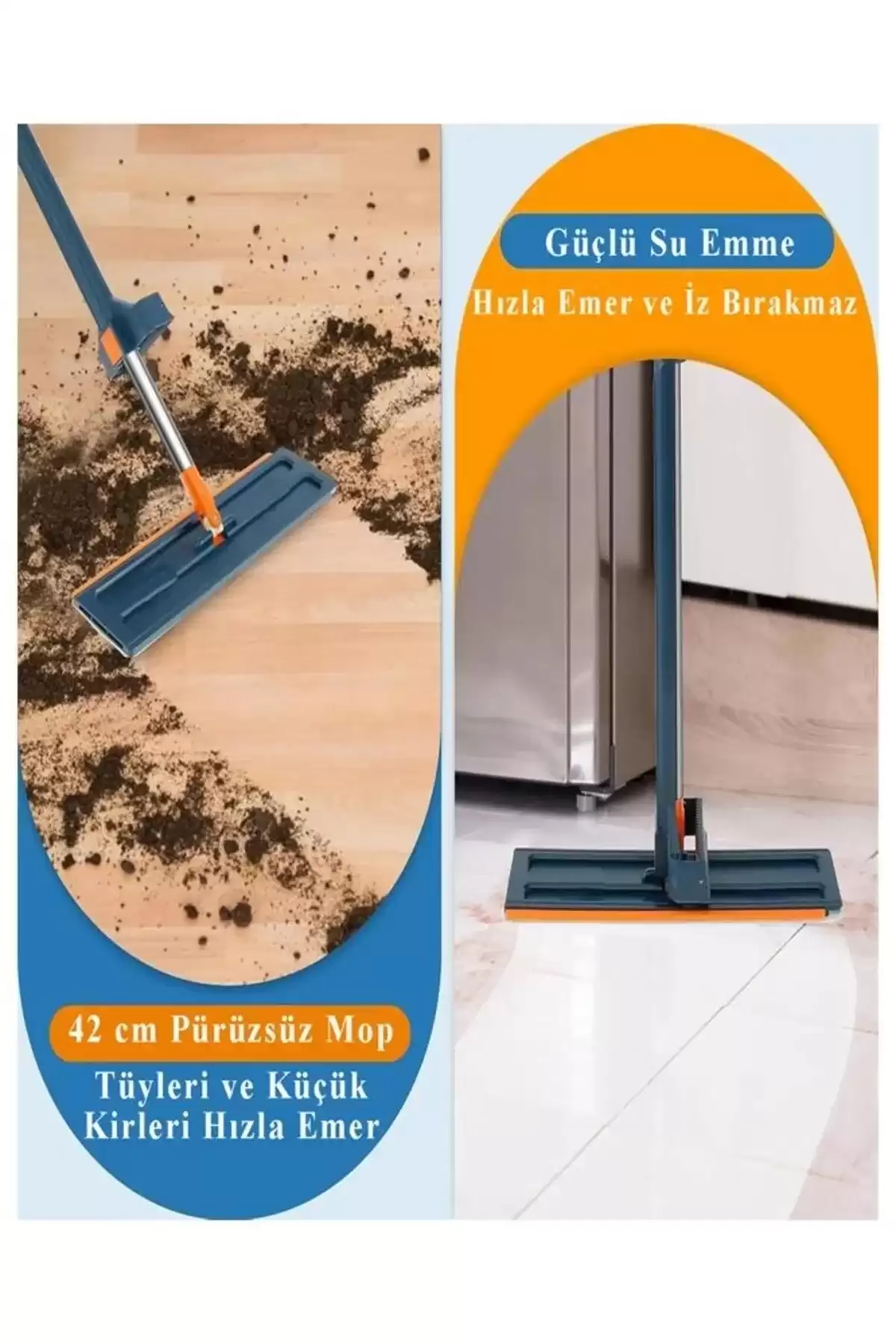 Kendinden Sıkmalı Kovalı Mop Seti - Kendinden Sıkmalı Mop Katlanabilir Tekerlekli Kova 1 Yedek Bez
