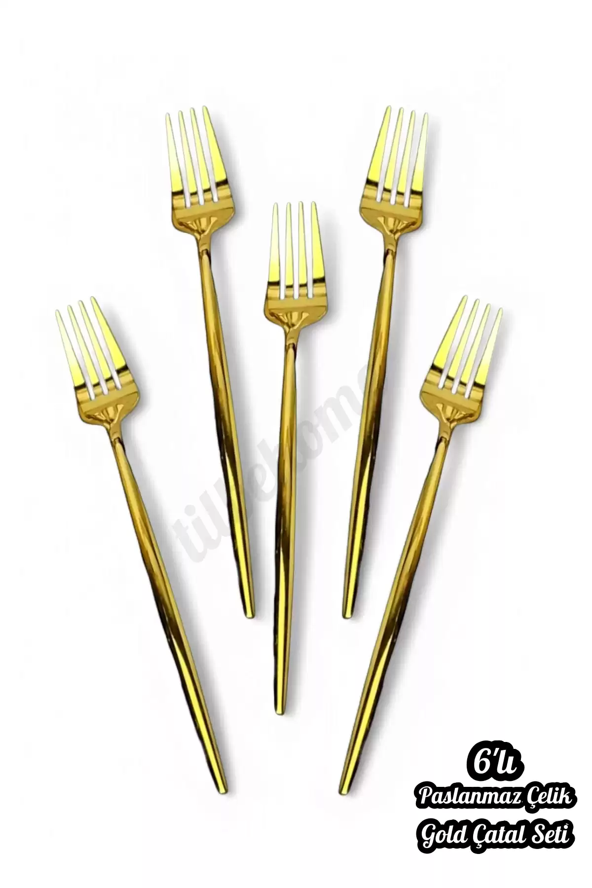Lüx 6 Parça Gold Çatal Seti Paslanmaz Çelik Çeyiz Çatal Takımı Parlak Pürüzsüz Gold Series