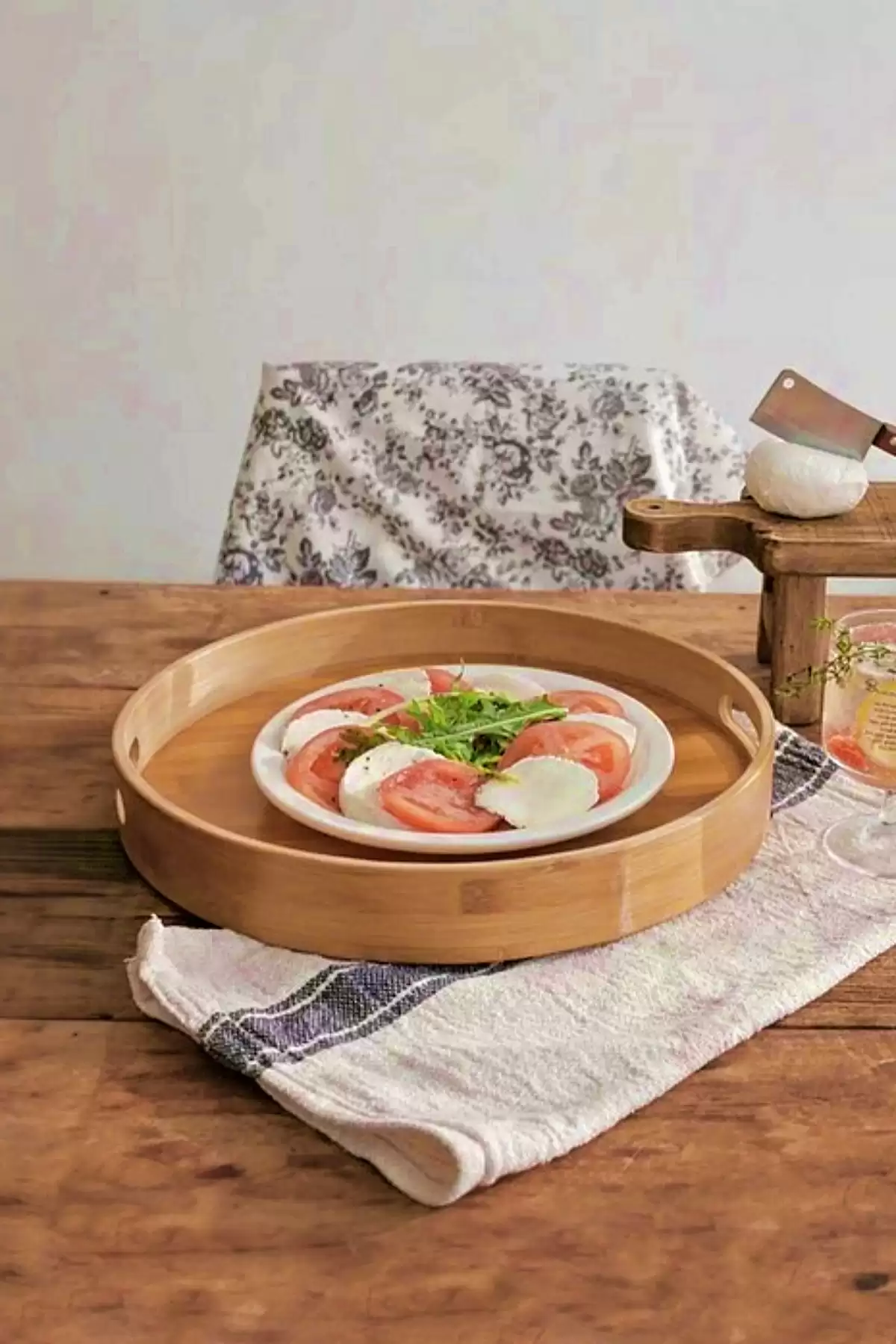 3lü Yuvarlak Bambu Tepsi Lüx Portatif Kahvaltı Çay Servis Sunum Tepsisi Kulplu Darke Kitchen Tepsi