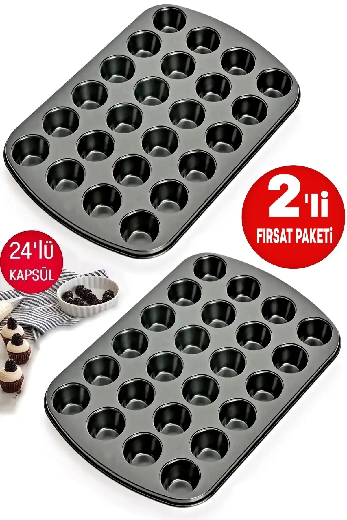 2li Muffin Kalıbı 24lü Mini Cupcake Fırın Kapsülü Kek Browni Kekstra Kurabiye Kalıbı Baking Pan