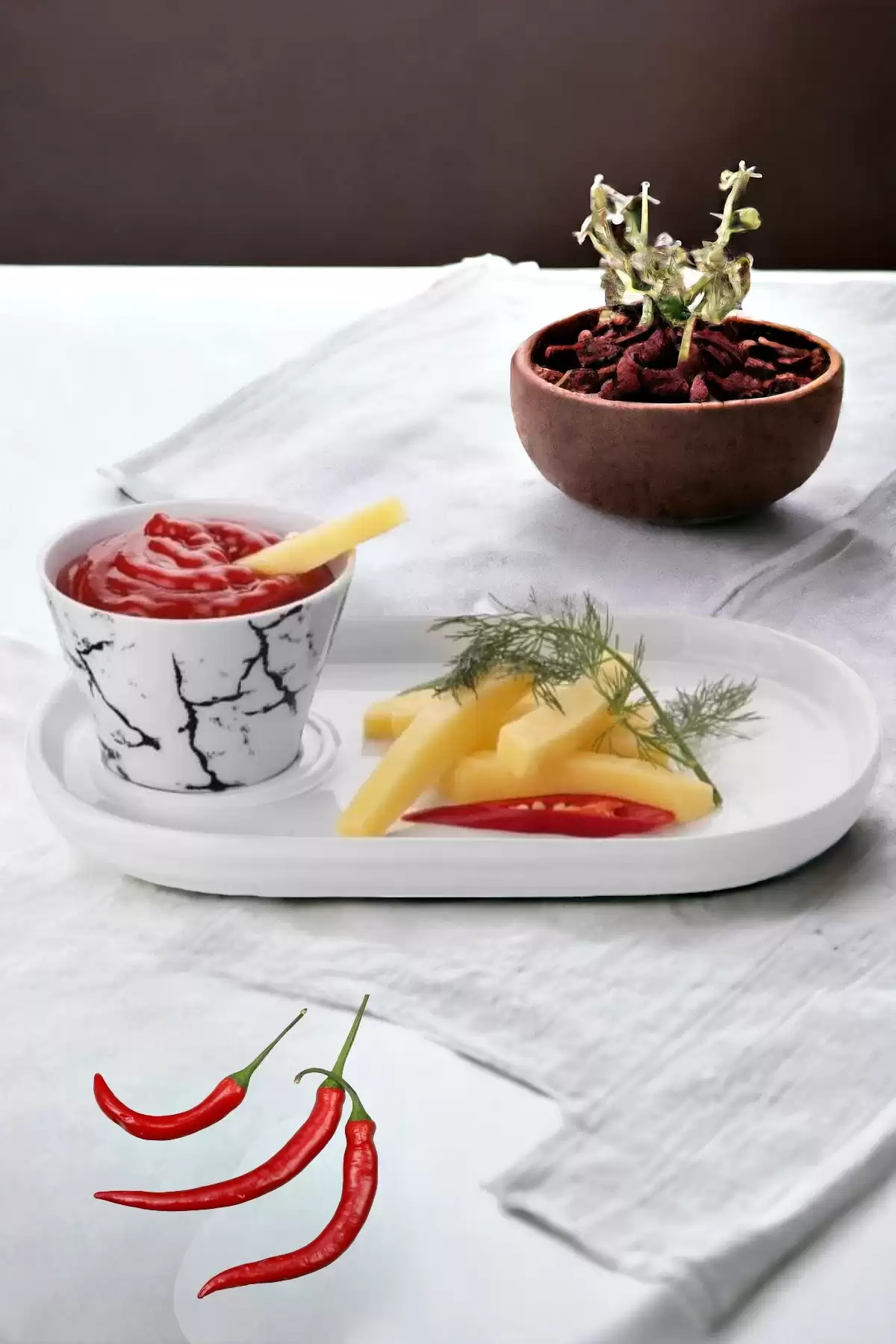 Oval Sunum Tabağı Konik Sosluk Desenli Sunumluk Sosluk 2li Seti