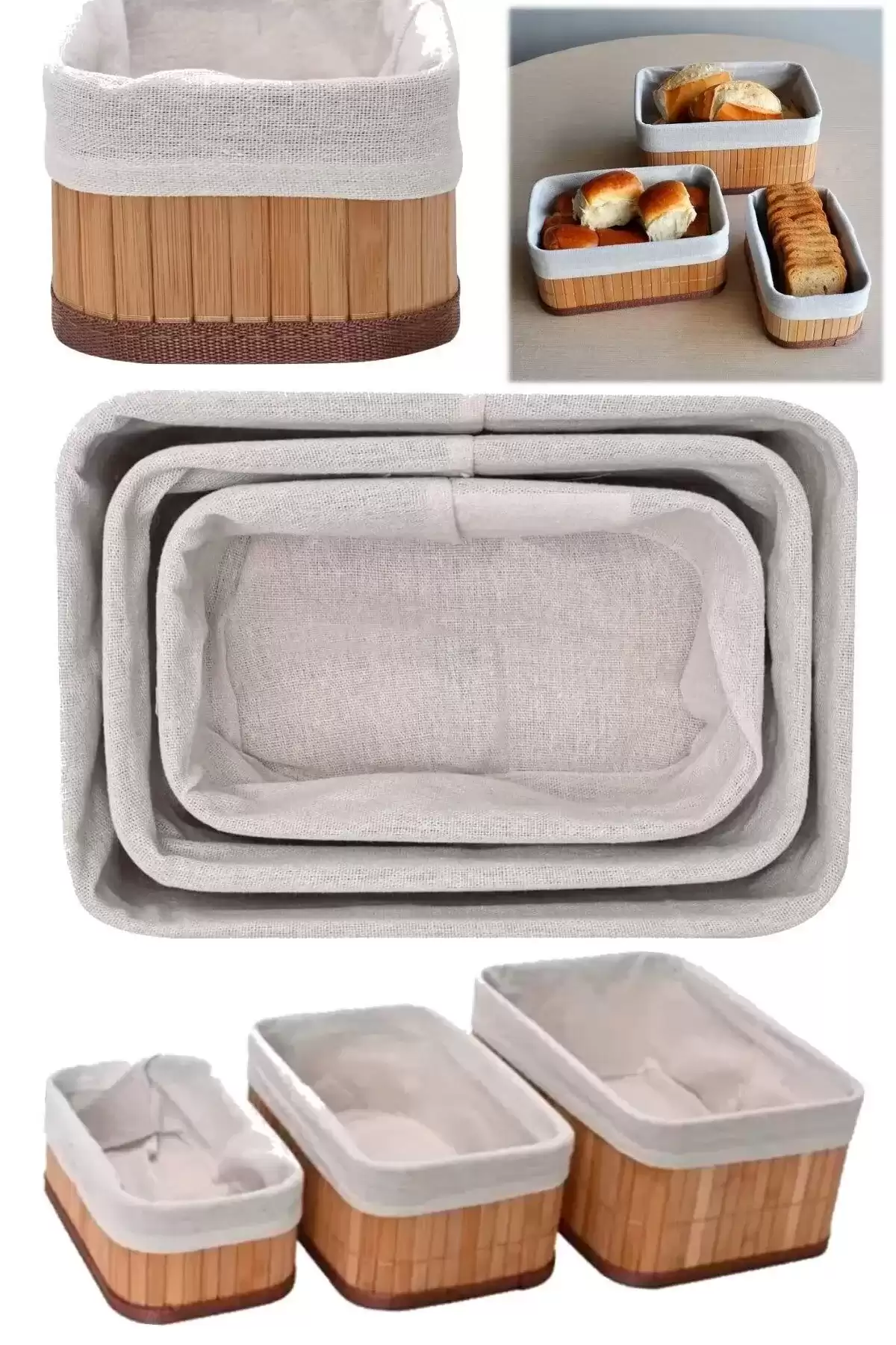 Pinterest Stil 3lü Bambu Kare Sepet Dekoratif Ev Düzenleyici Organizer Çok Amaçlı Bambu Hasır Sepet