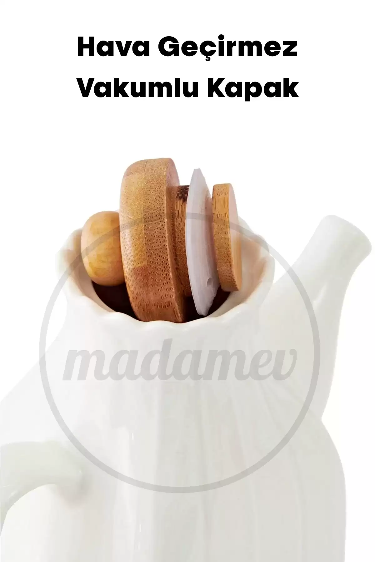 2li Premium Porselen Yağdanlık Stantlı Vakumlu Bambu Kapak Beyaz Zeytinyağı Yağlık Sosluk Sirkelik