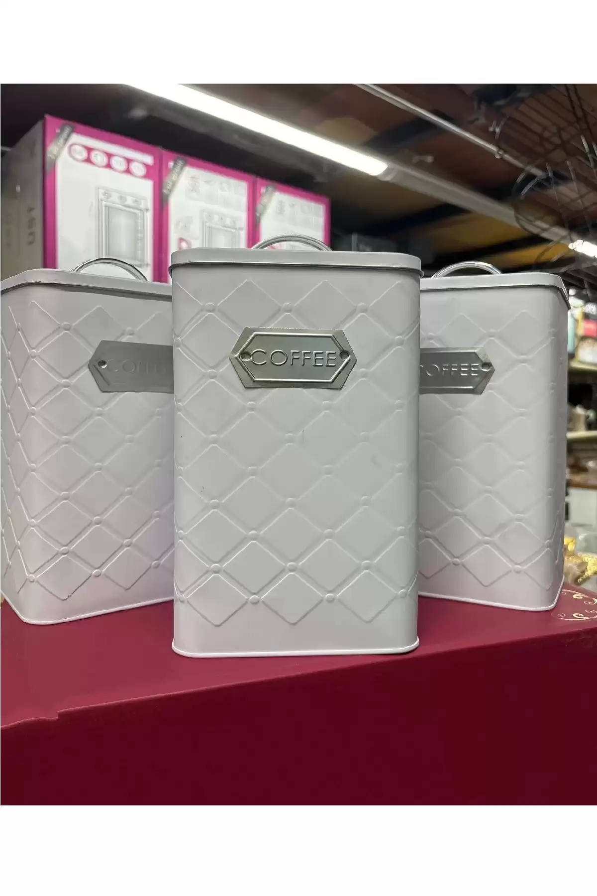 3lü Metal Saklama Kabı Kapaklı Coffee, Sugar, Tea Stil Saklama Kutusu