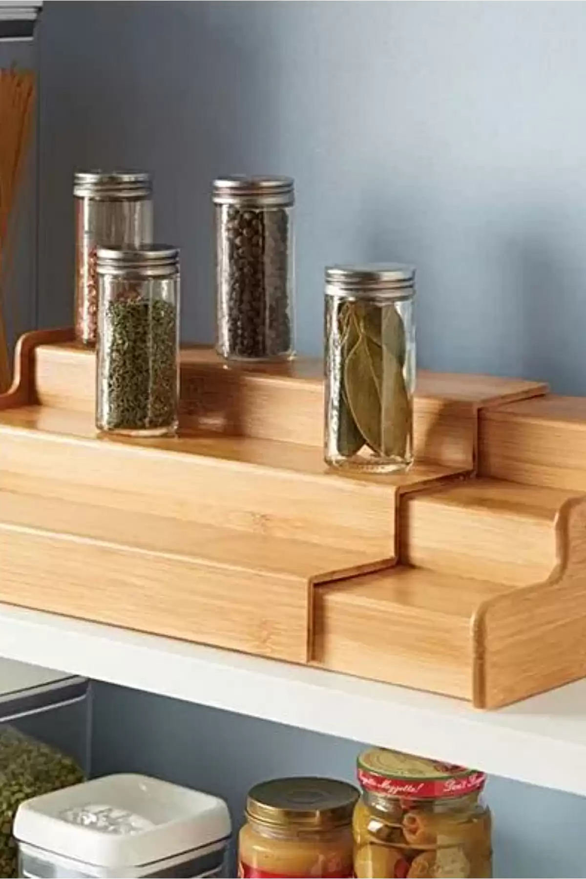 3 Katlı Açılır Büyük Boy Bambu Stand Organizer, Tezgahüstü Baharatlık Düzenleyici Mutfak Rafı 57cm