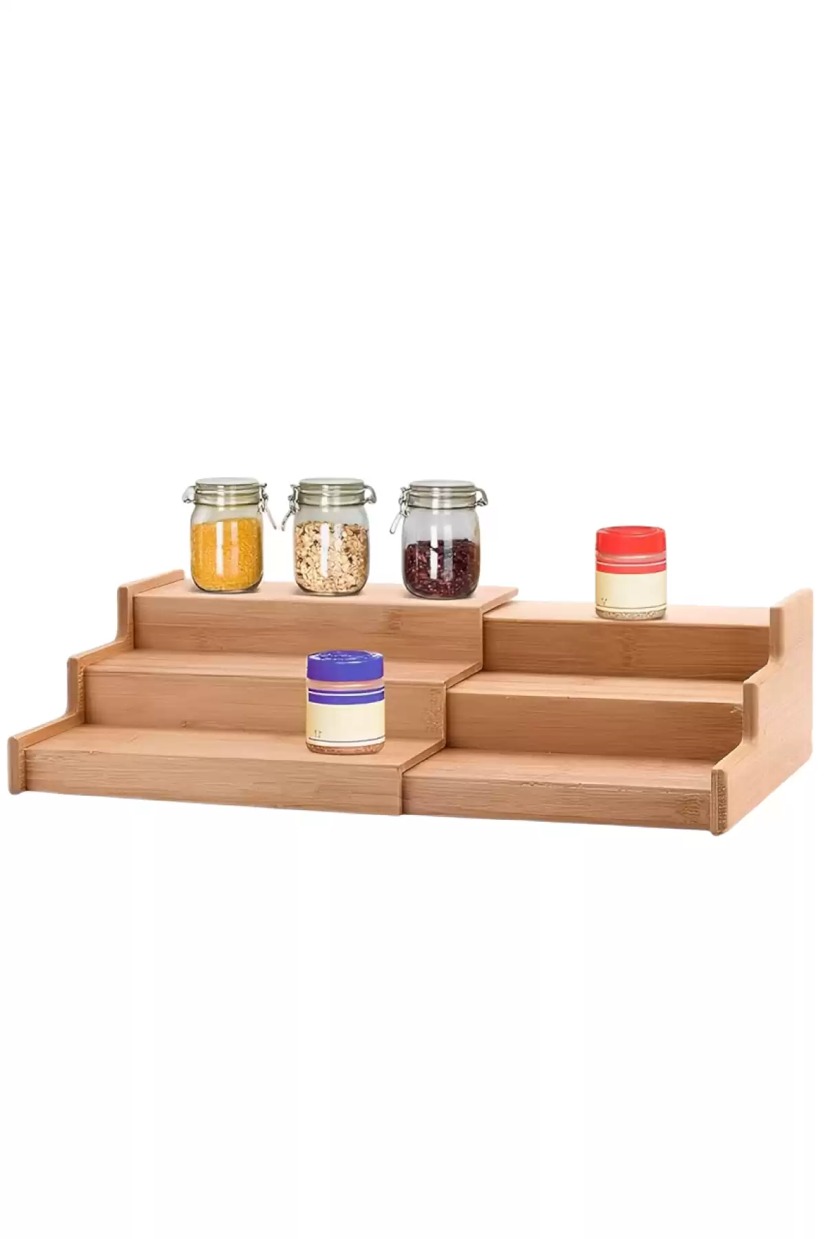 3 Katlı Açılır Büyük Boy Bambu Stand Organizer, Tezgahüstü Baharatlık Düzenleyici Mutfak Rafı 57cm