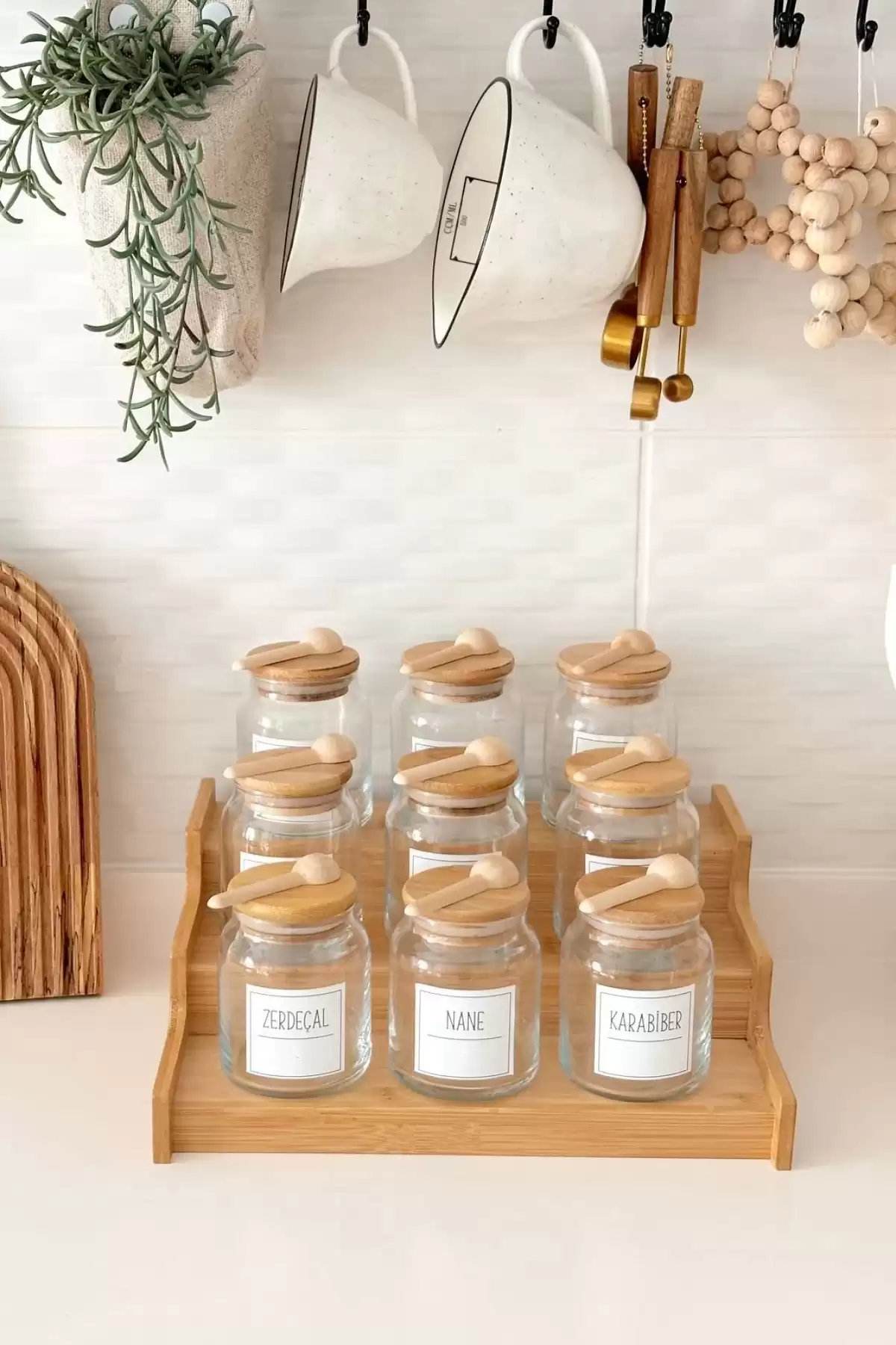 3 Katlı Açılır Büyük Boy Bambu Stand Organizer, Tezgahüstü Baharatlık Düzenleyici Mutfak Rafı 57cm