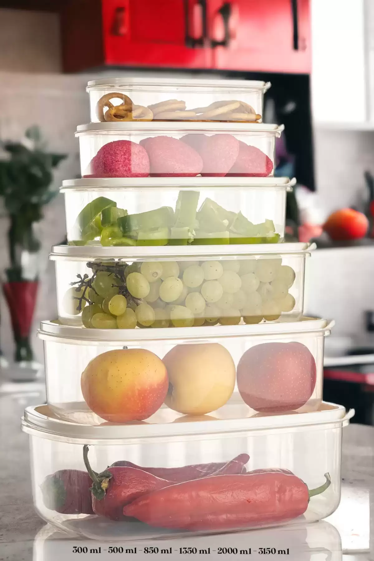 6lı Saklama Kabı Seti Çok Amaçlı Mutfak Piknik Erzak Saklama Kabı Dikdörtgen Kapaklı Organizer Box