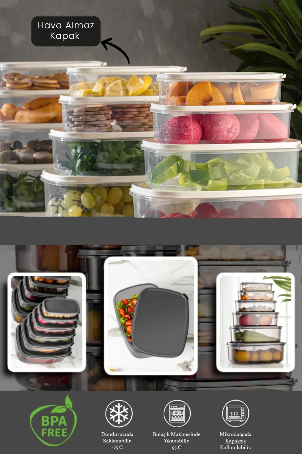 6lı Saklama Kabı Seti Çok Amaçlı Mutfak Piknik Erzak Saklama Kabı Dikdörtgen Kapaklı Organizer Box