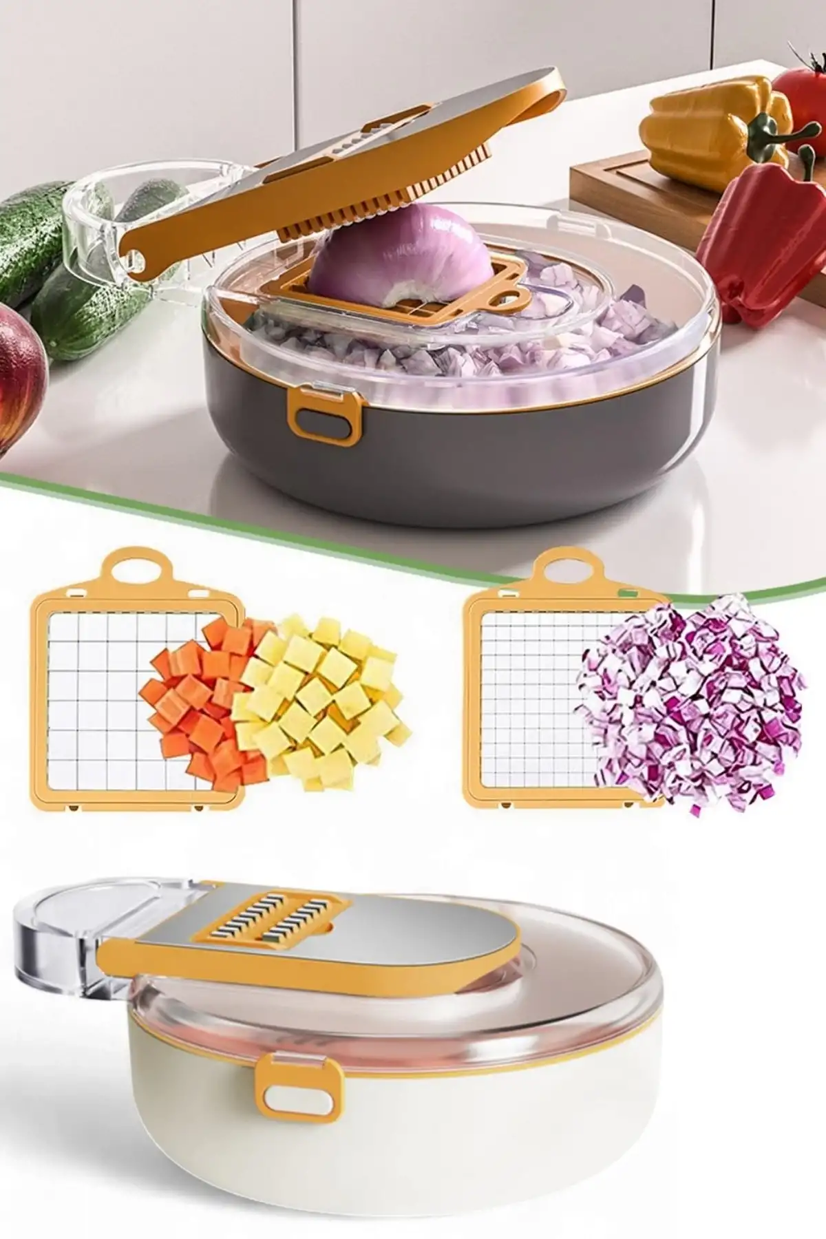 Vegetable Cutter Pro Rende Sebze Doğrayıcı Dilimleyici Hazneli Soğan Küp Kesici Dicer Rende Seti