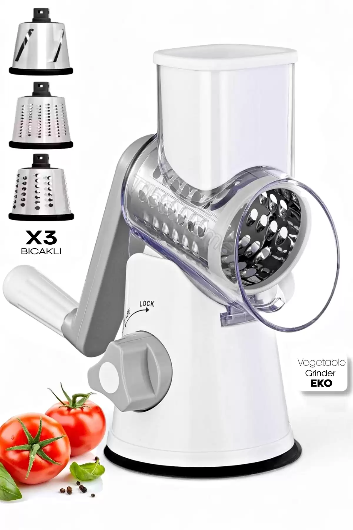 Vegetable Grinder Eko Kollu Rende Öğütücü Dilimleyici 3 Çelik Bıçaklı Sebze Doğrayıcı Mutfak Robotu