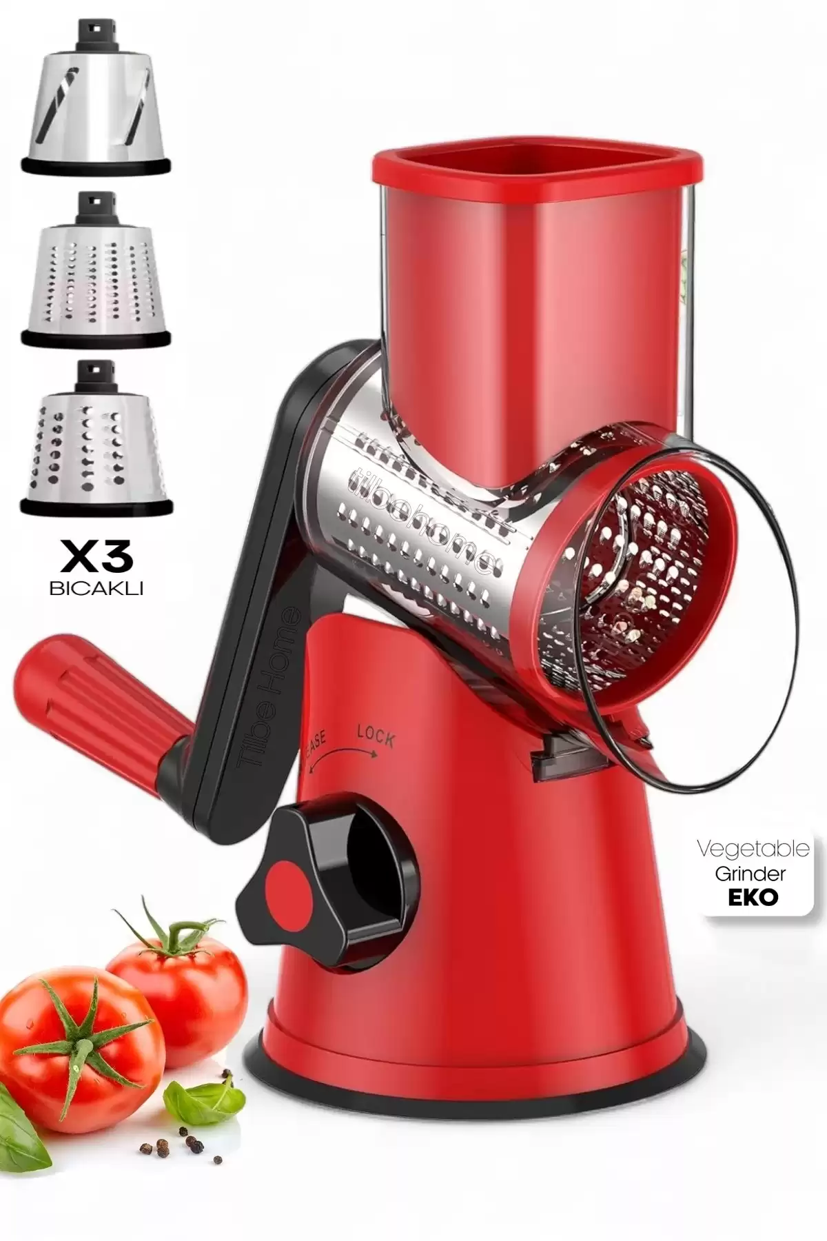 Vegetable Grinder Eko Dilimleyici Kollu Rende Öğütücü 3 Çelik Bıçaklı Sebze Doğrayıcı Mutfak Robotu