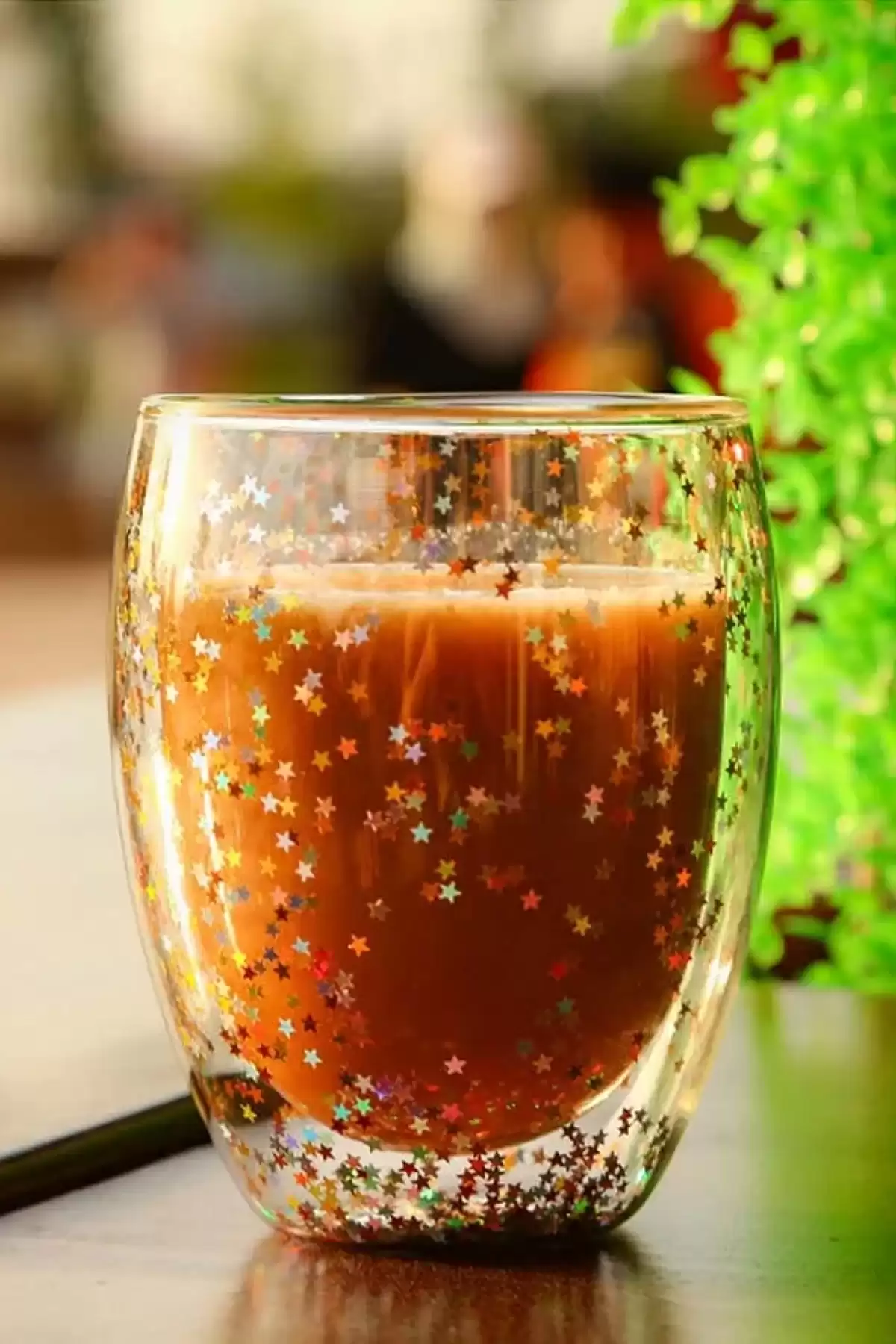 Yıldız Simli Çift Cidarlı Bardak Kahve Sunum Kokteyl Bardağı Isıya Dayanıklı Borosilikat 350ml