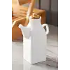 2li Square Porselen Yağdanlık Vakumlu Bambu Kapak Beyaz Zeytinyağı Yağlık Sosluk Sirkelik Seti
