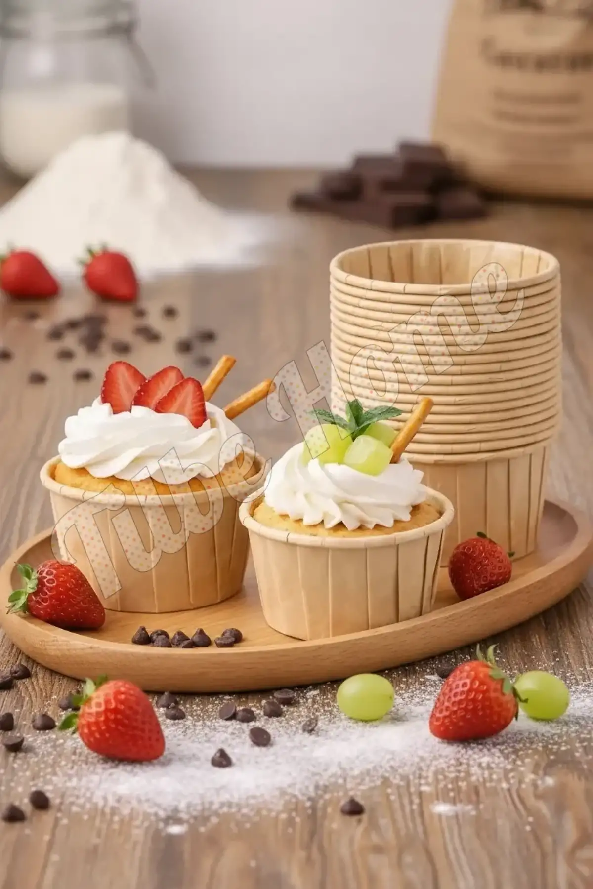 96’lı Kraft Muffin Cupcake Kek Kapsülü Naturel Kağıt Kalıp Konsept Parti Airfryer ve Fırın Uyumlu 