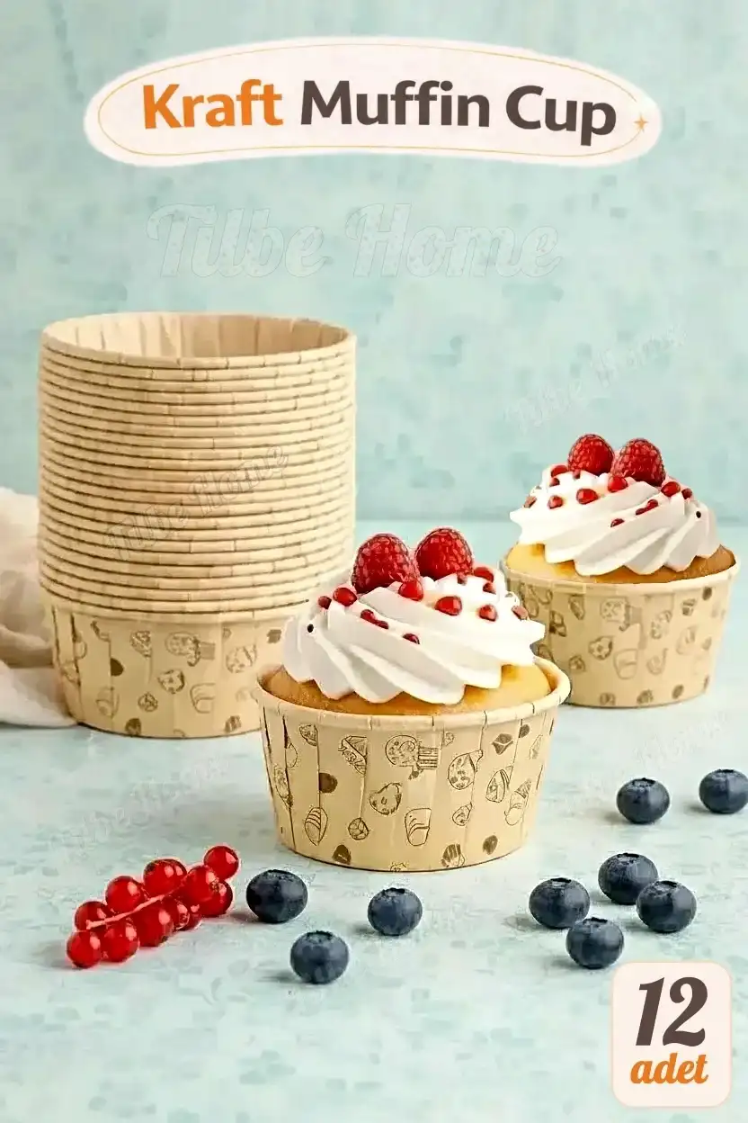 12’li Kraft Muffin Cupcake Kek Kapsülü Naturel Donut Baskılı Kalıp Konsept Airfryer ve Fırın Uyumlu