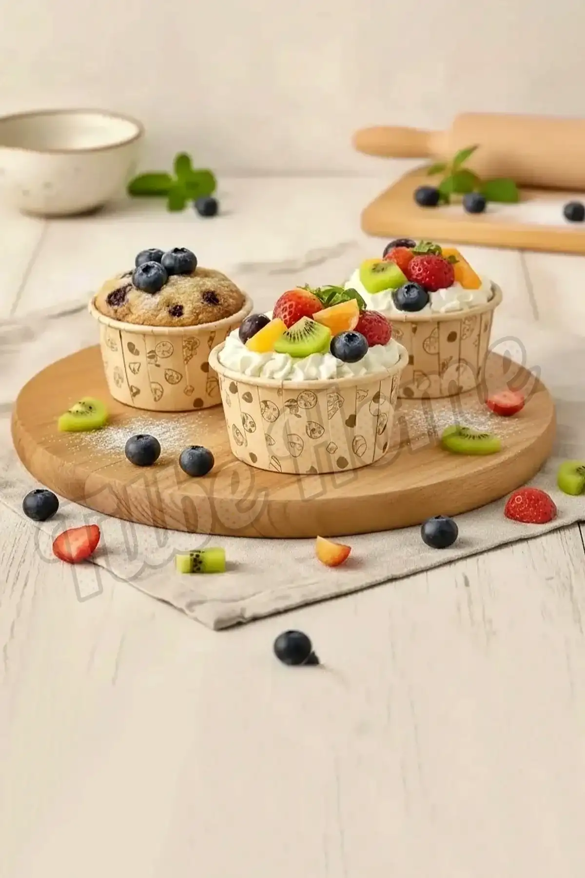 12’li Kraft Muffin Cupcake Kek Kapsülü Naturel Donut Baskılı Kalıp Konsept Airfryer ve Fırın Uyumlu