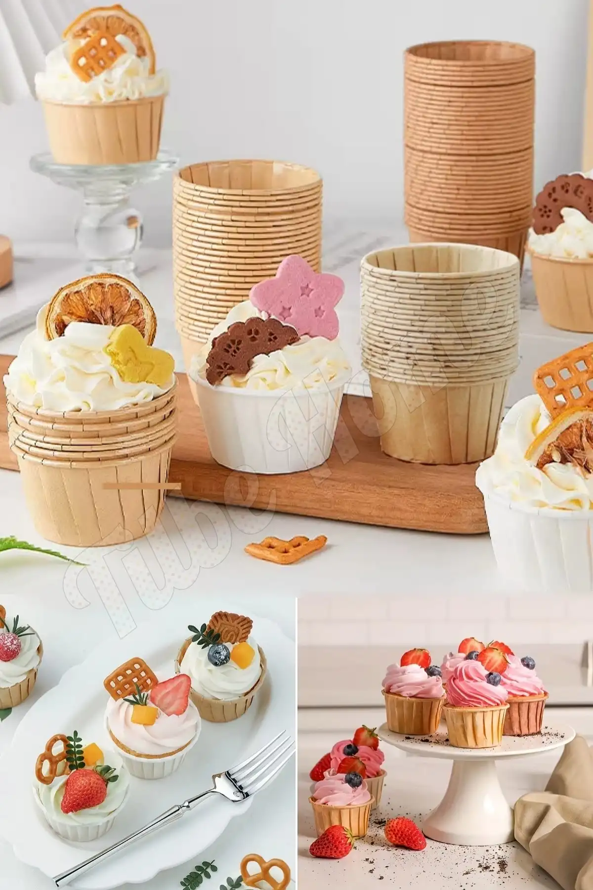 96’lı Kraft Muffin Cupcake Kek Kapsülü Naturel Kağıt Kalıp Konsept Parti Airfryer ve Fırın Uyumlu 