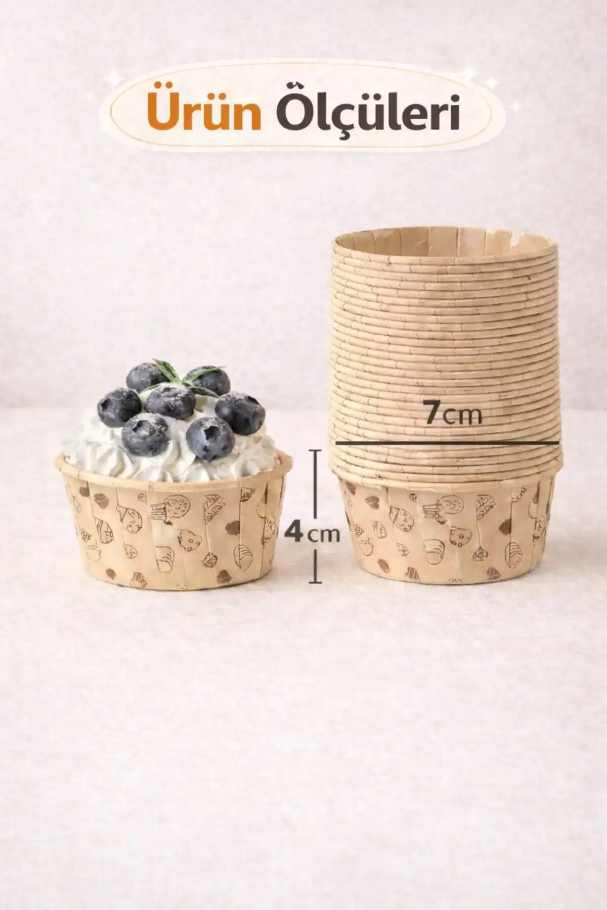 24’lü Kraft Muffin Cupcake Kek Kapsülü Naturel Donut Baskılı Kalıp Konsept Airfryer ve Fırın Uyumlu