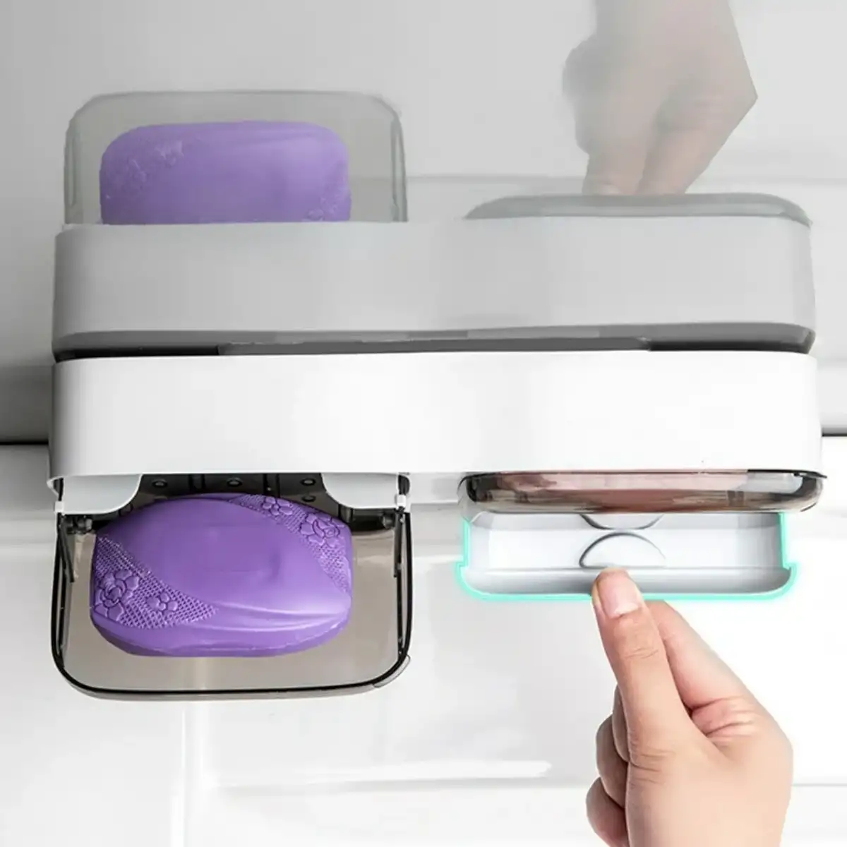 2 Bölmeli Su Tutmaz Sabunluk Yapışkanlı Duvara Monte Şeffaf Kapaklı Mutfak Banyo Organizeri