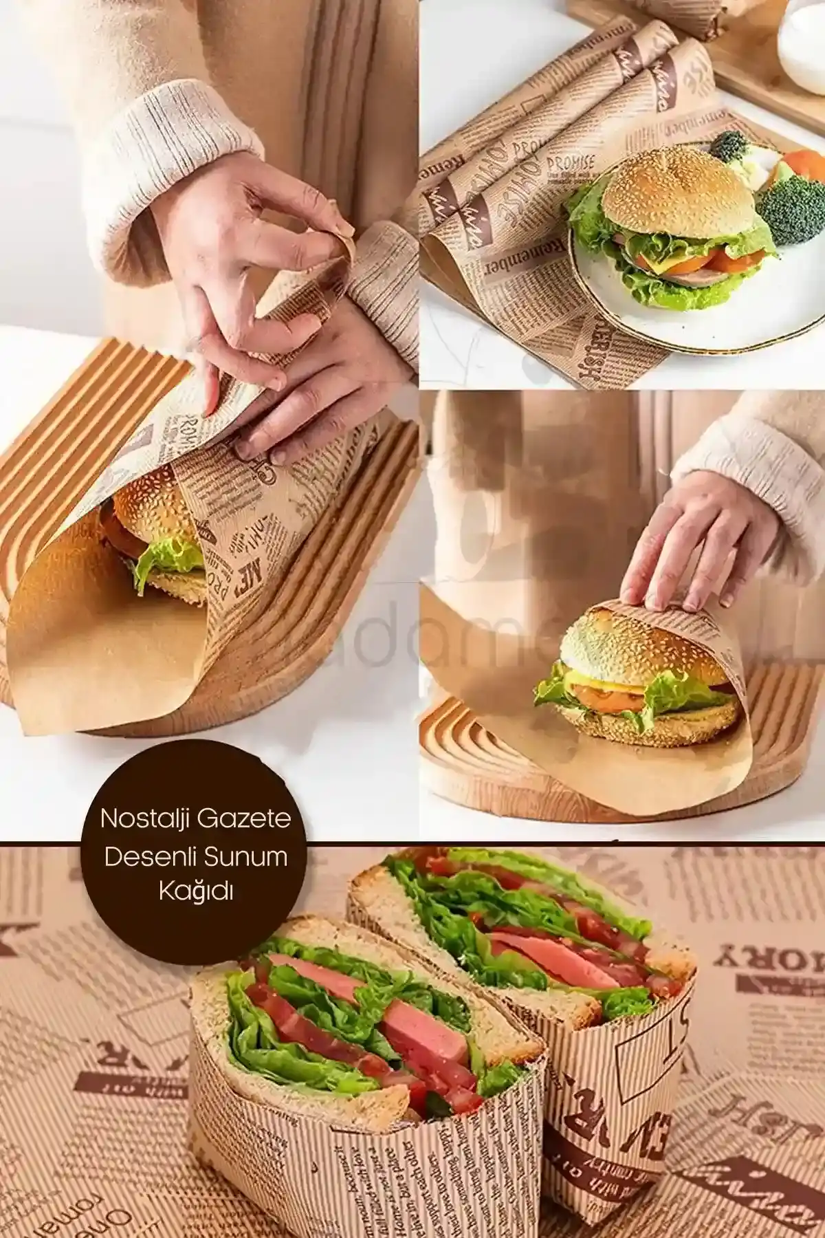 50li Breakfast Desenli Vintage Gazete Desen Aparatif Kağıdı Mutfak Servis Sunum Kağıdı