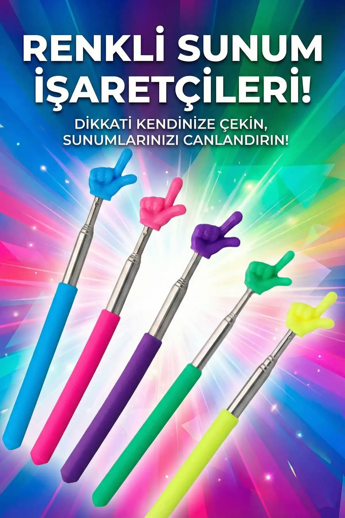 Portatif Uzayabilir Parmak Şeklinde Sevimli Öğretmen İşaret Tahta Çubuğu Teleskopik Çubuk 20cm 67cm