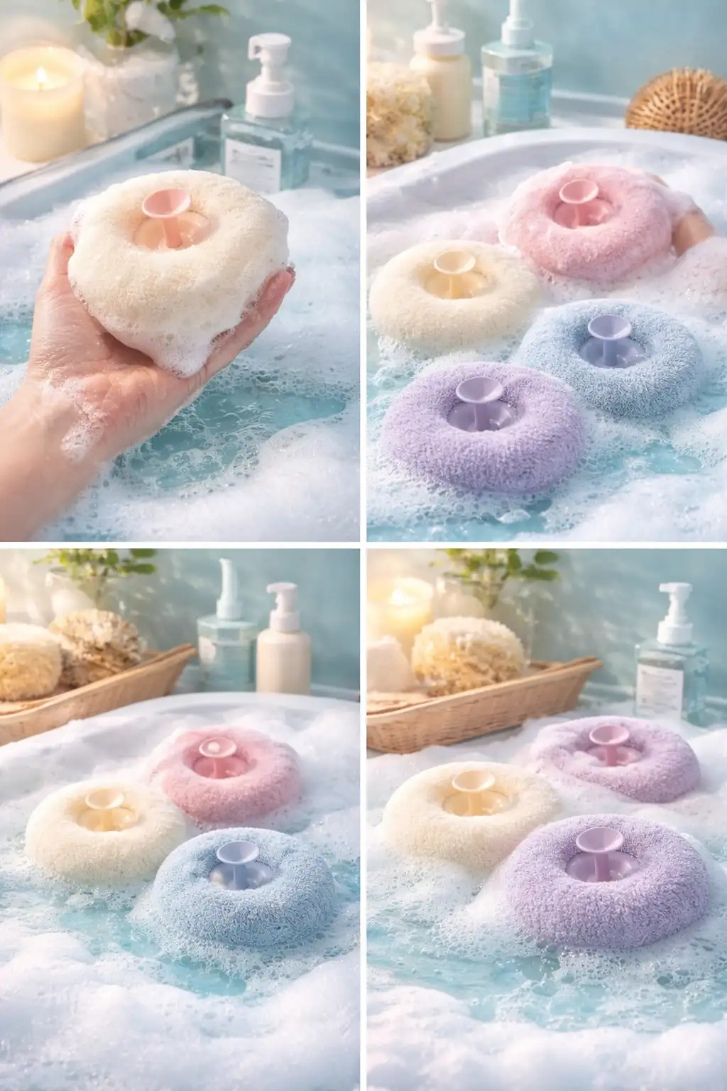 Vantuzlu Banyo Lifi Vücut Kesesi - Hızlı Köpüren Yumuşak Banyo Süngeri ve Masaj Fırçası