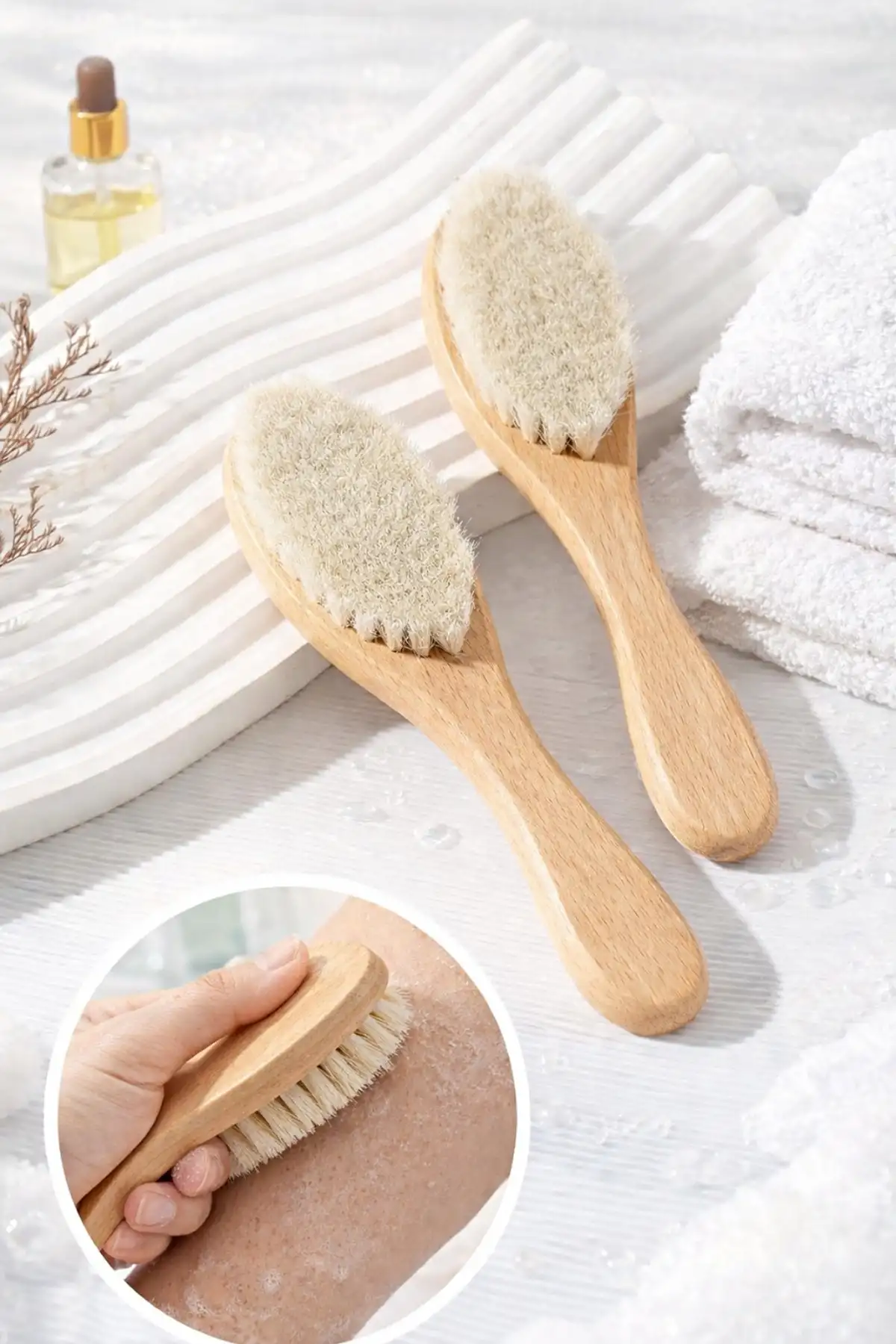 Ahşap Gövdeli Kıl Kuru Vücut Fırçası Giderici Masaj ve Peeling Fırçası