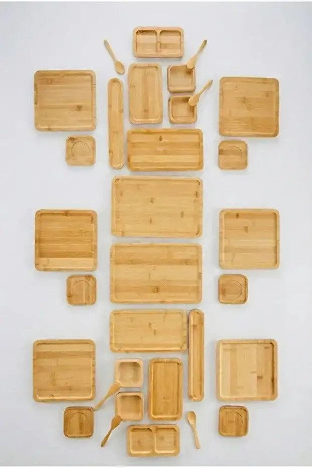 32 Parça Bambu 6 Kişilik Serisi Kahvaltı Seti Kahvaltı Takımı Sunum Servis Set Bambu Set